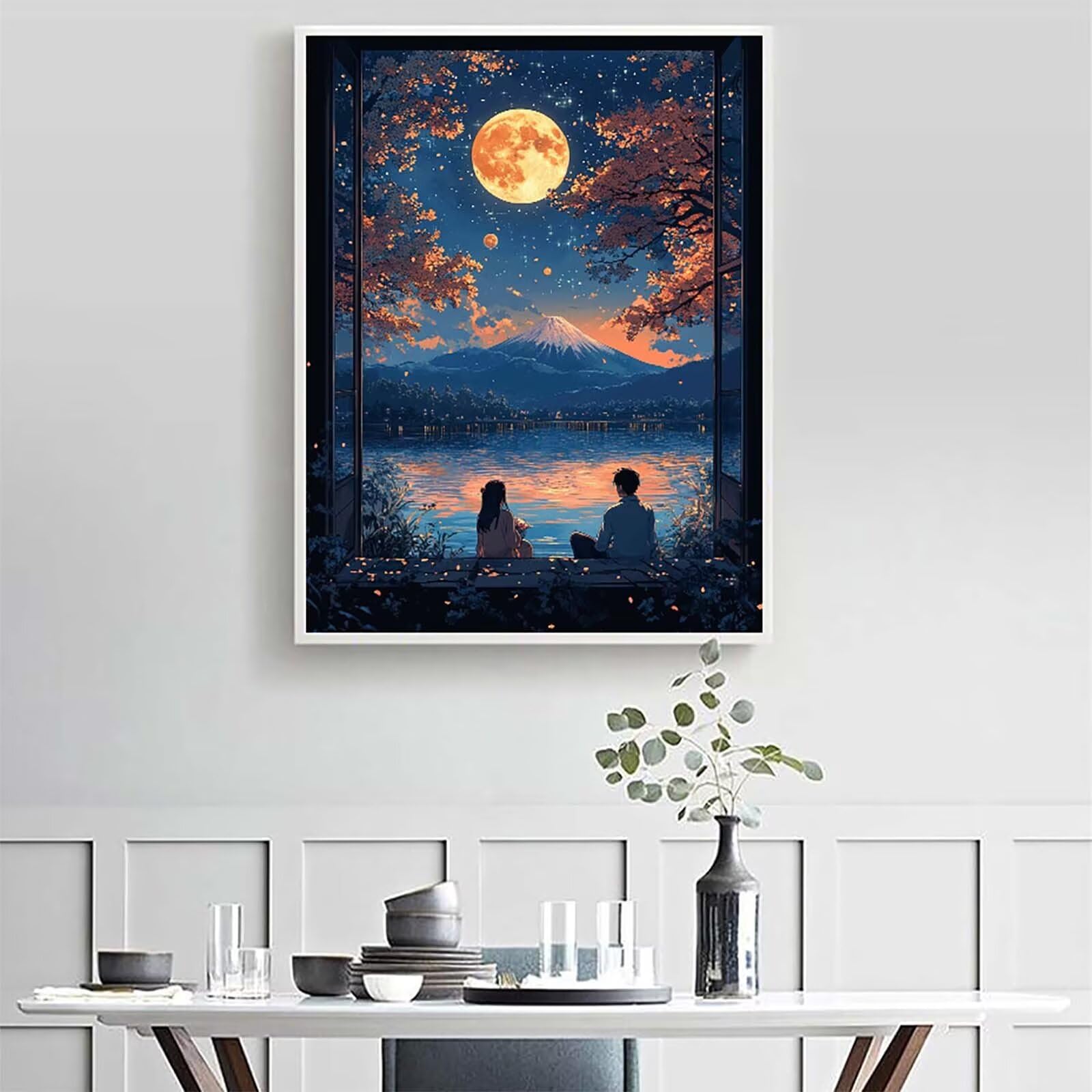 Vulkan Fuji Diamond Painting 100 x 135 cm, obraz diamentowy księżyc, dla początkujących, 5D "zrób to sam", okrągłe, pełne wiertło, mozaika, zestaw do majsterkowania, do dekoracji pokoju, na prezent