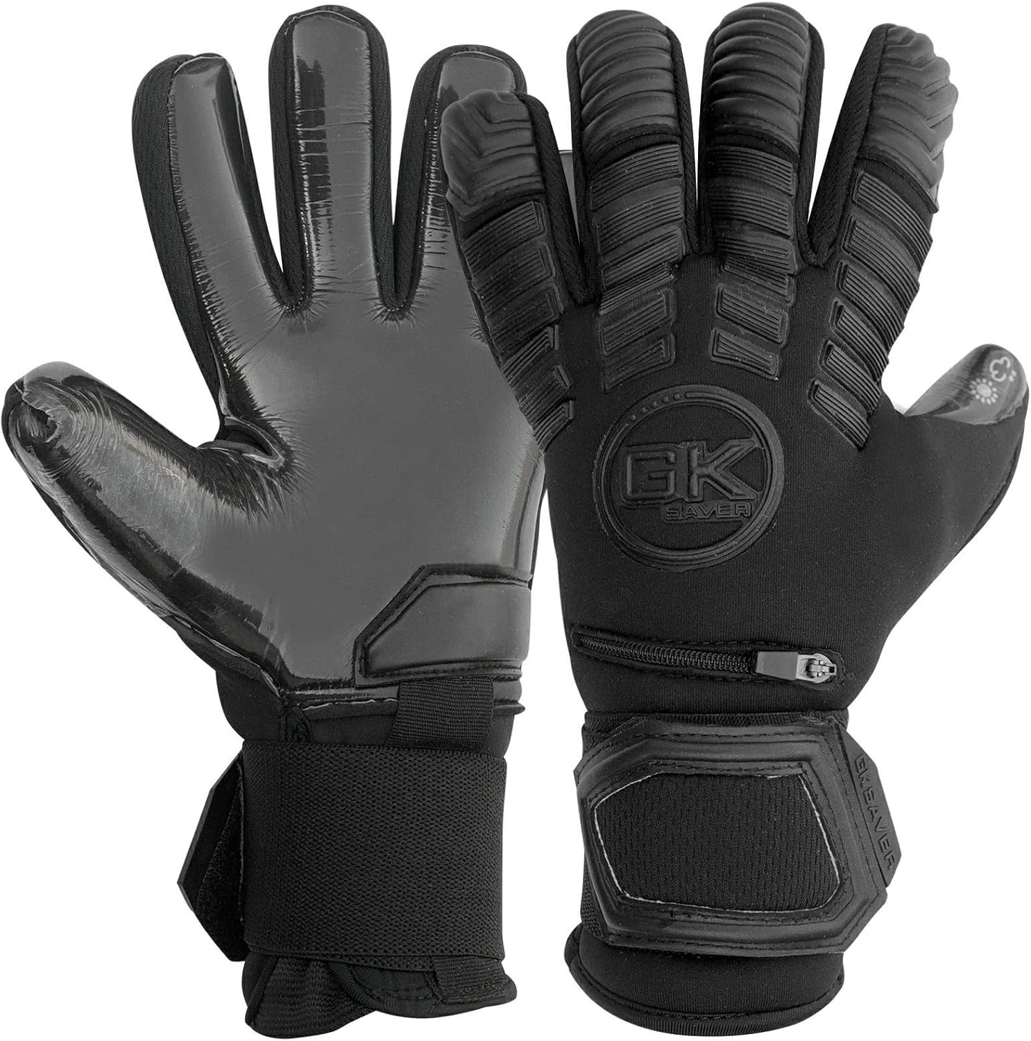 GK Saver Football Goalkeeper Gloves Protech Series Professional Size 6 to 11 Soccer GK Goalie Gloves (Blackout YF, SIZE 7)