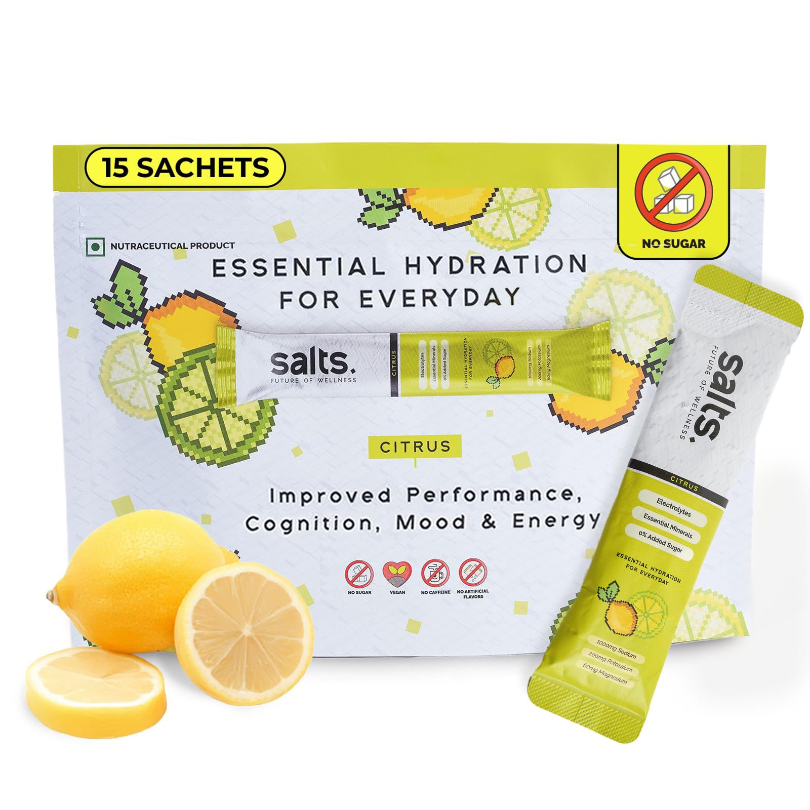 Salts Citrus Flavoured Electrolyte Hydration Powder, 15 Sticks, 90g