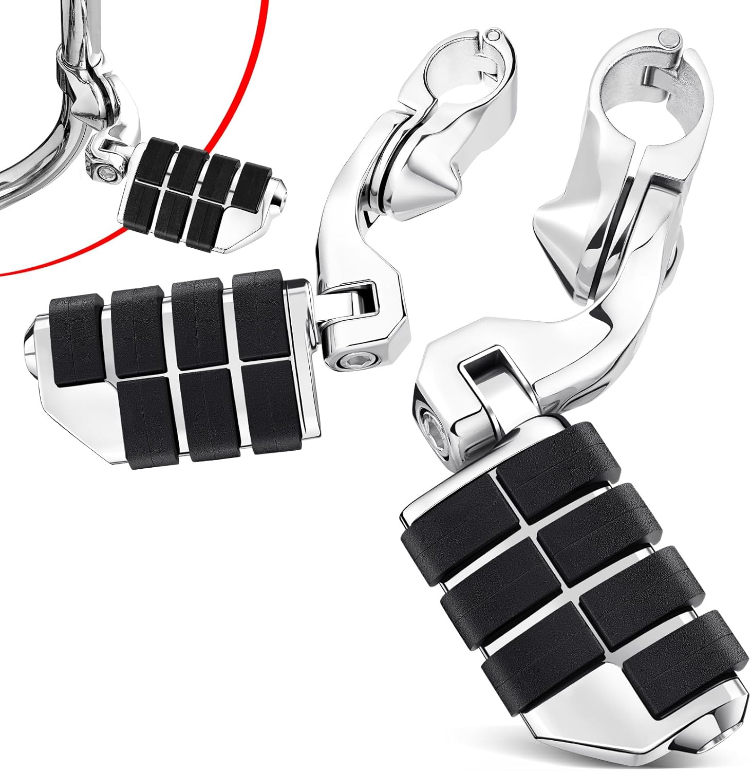 Benlari Motorcycle Adjustable Highway Footpegs Style 3 Chrome Short Angled Fit for Harley Touring Street Glide Softail Dyna Sportster fits 1"(25mm) 1-1/4"(32mm) Engine Guard