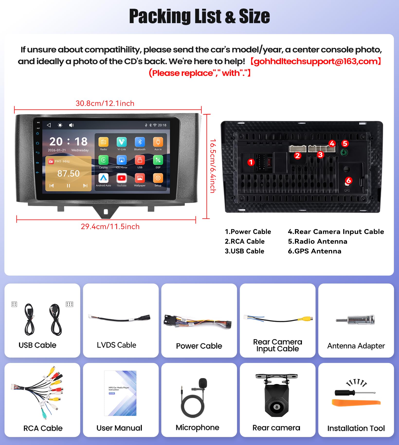 CAMECHO Autoradio CarPlay per Mercedes Benz Smart Fortwo 2011-2015