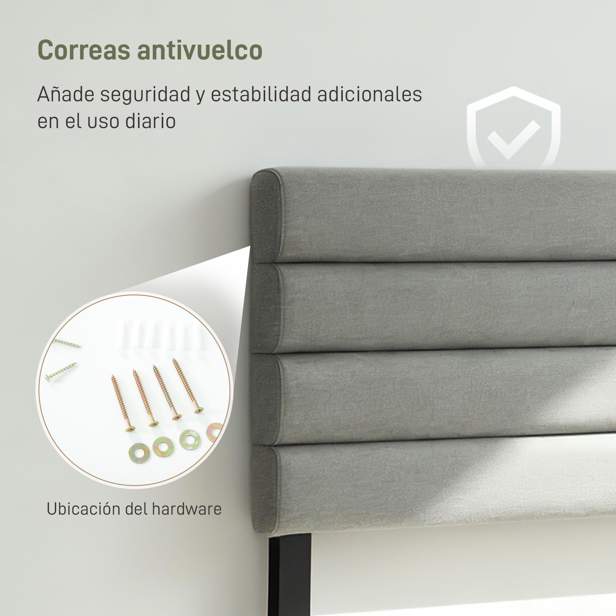 HOMCOM Cabecero de Cama 140 cm Altura Ajustable 3 Niveles Tapizado Gris | 106/116/126 cm, Cabezal de Cama en Lino, Acolchado Linea, Patas de Acero, Montaje Pared, Cabecero para Dormitorio