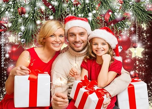 Miniatura 3 de SJOLOON Telones de fondo de Navidad con temática de bola roja, fondo de estrellas brillantes, telón de fondo de año nuevo para decoración de fiesta