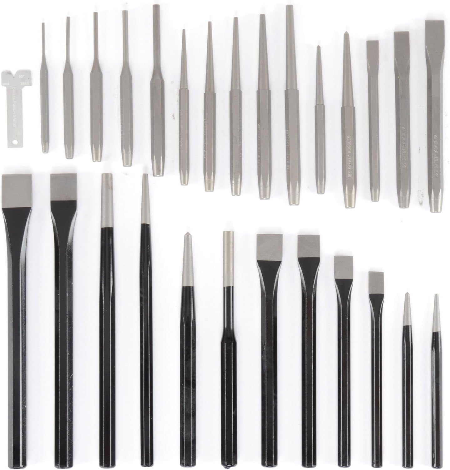 JEGS Punch And Chisel Set | 28 Pieces | Includes 16-Piece Chrome Vanadium Set And 12-Piece High Carbon Steel Set And Roll-Up Vinyl Storage Pouch