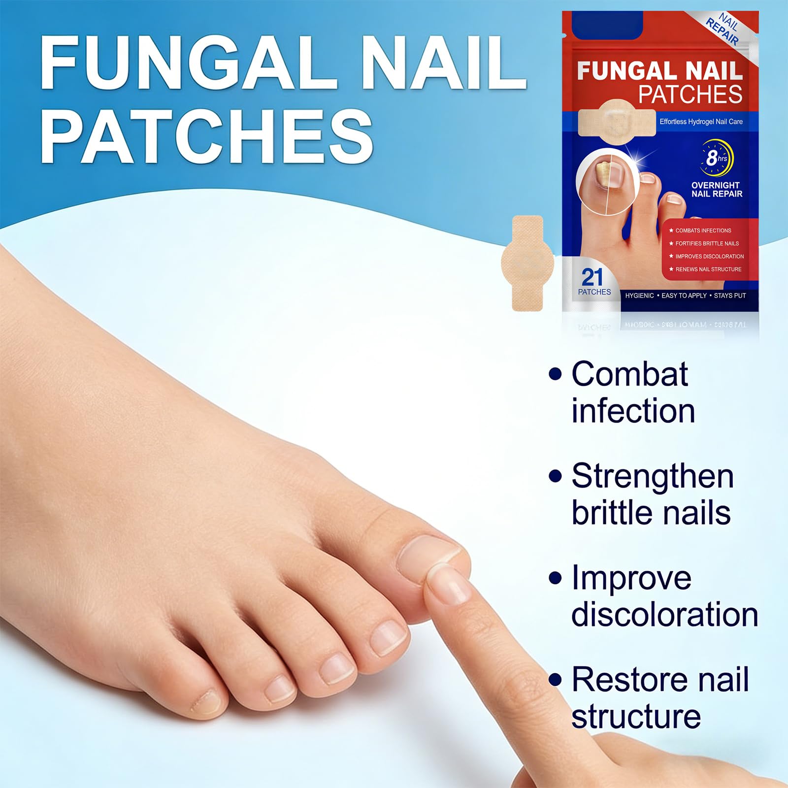 21 Pezzi Fungal Nail Patches con 1 Cuscinetto Antiusura, Cerotti per Micosi Delle Unghie, Micosi Unghie Piede
