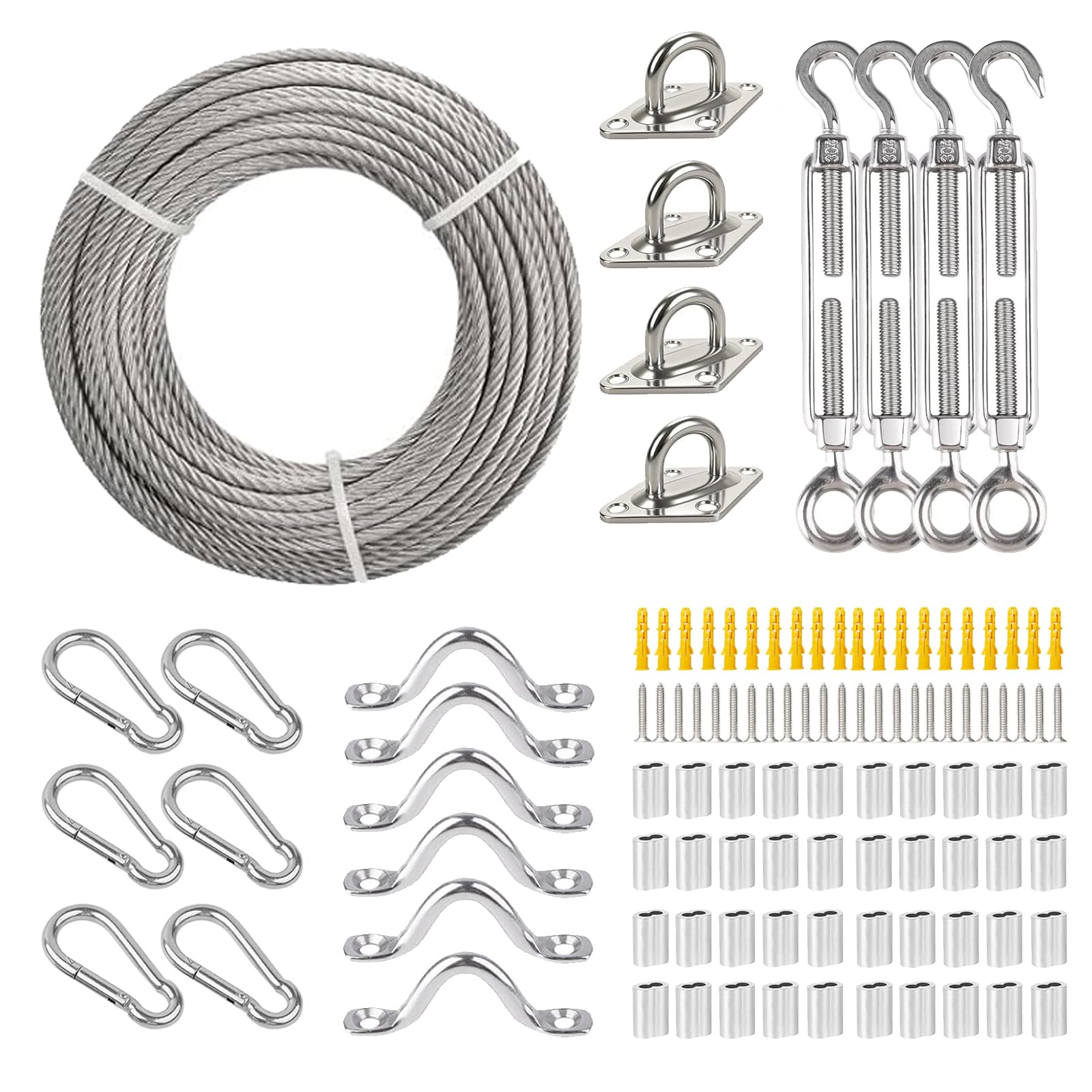 5mm Cavo Acciaio Rivestito 30m, M8 Tenditore Acciaio e Morsetti per Filo Stendibiancheria, per Stendibiancheria, Appendere Lamp