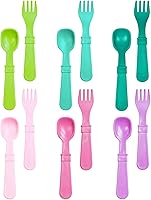 Vista 12 de Re-Play Juego de tenedores y cucharas para niños pequeños, juego de utensilios de 6 x 6 pulgadas para niños, apto para lavavajillas y microondas