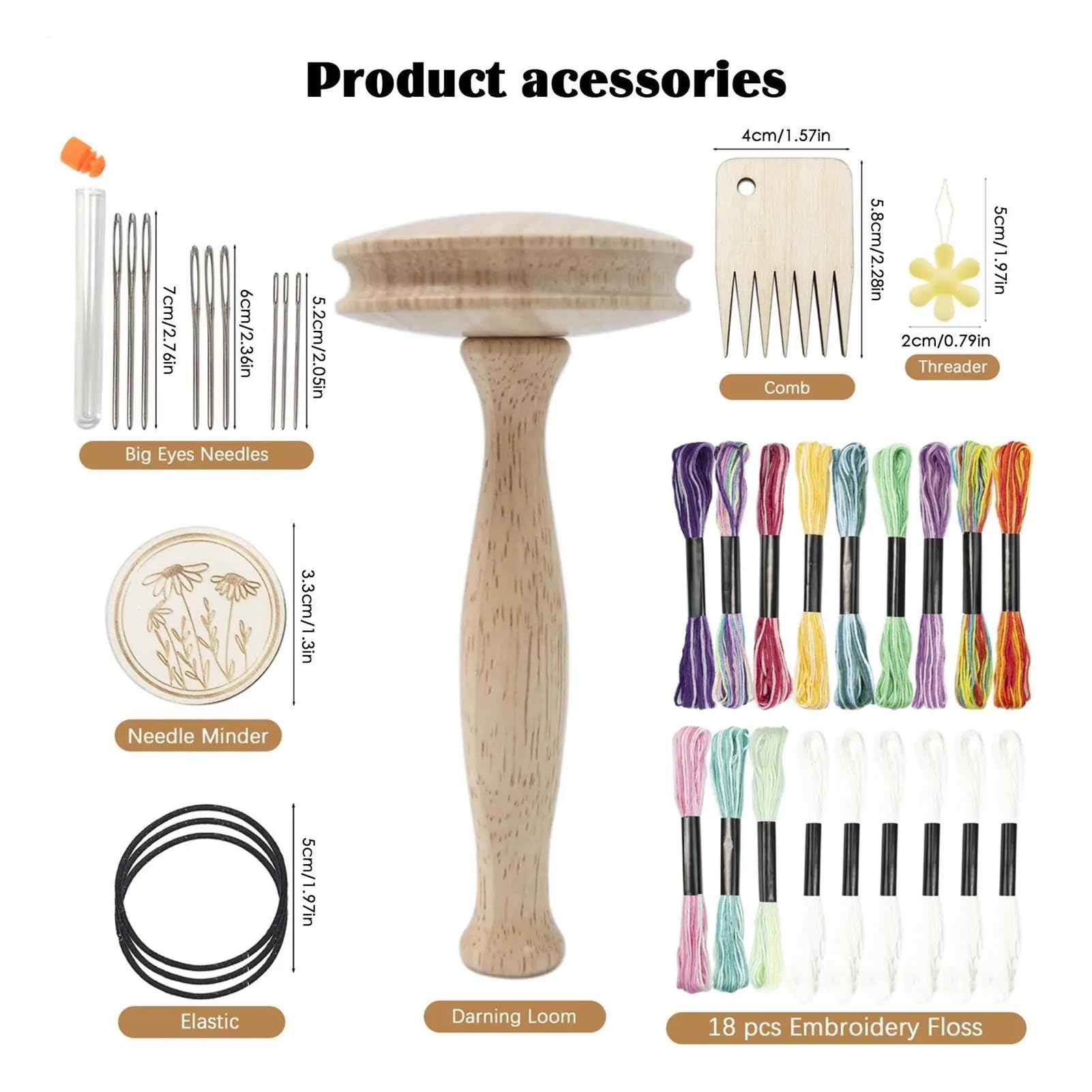 Kit de zurcir calcetines con seta de madera desmontable, juego de herramientas de reparación de costura for reparar agujeros en calcetines, suéteres y ropa(C)