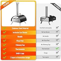 Vista 6 de Horno de pizza multicombustible para exteriores, horno portátil de 12 pulgadas a leña y gas con termómetro, manguera de gas y piedra para pizza