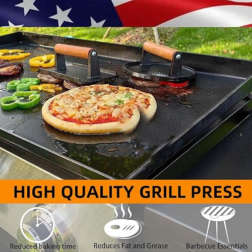 Miniatura 6 de Burger Press for Smash, Smash Burger Press 7" Round Burger Press for Smash Burgers or Bacon, Heavy-Duty Cast Iron Smash Meat Steak With Wood Handle