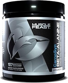 MUSCLE FEAST Beta Alanine Powder, Pure CarnoSyn, Unflavored, Keto, Increase Athletic Endurance & Recovery, Gluten Free, Non-GMO, 107 Servings