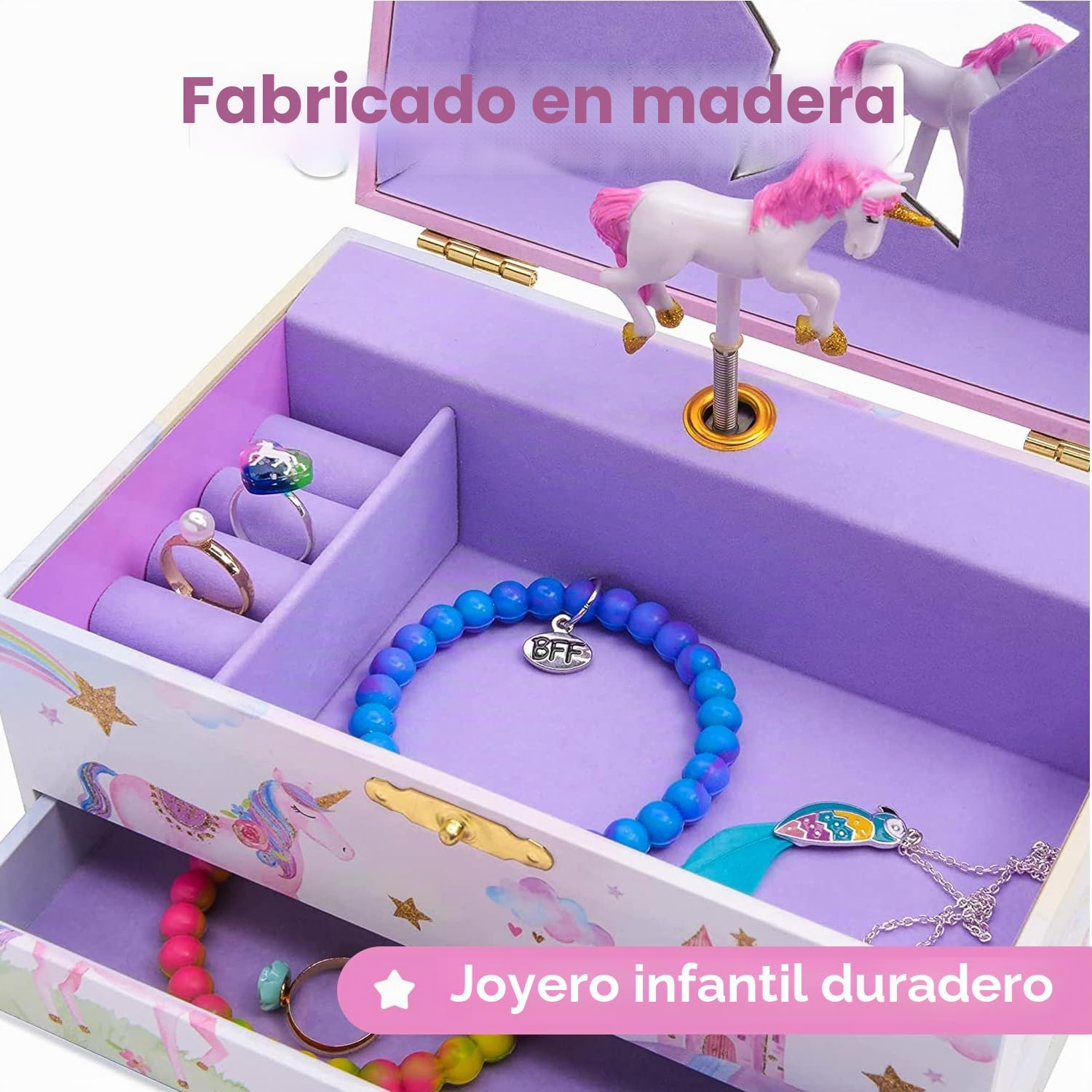 Jewelkeeper Caja Musical Unicornio para Niñas con Cajón Extraíble y Melodía The Beautiful Dreamer