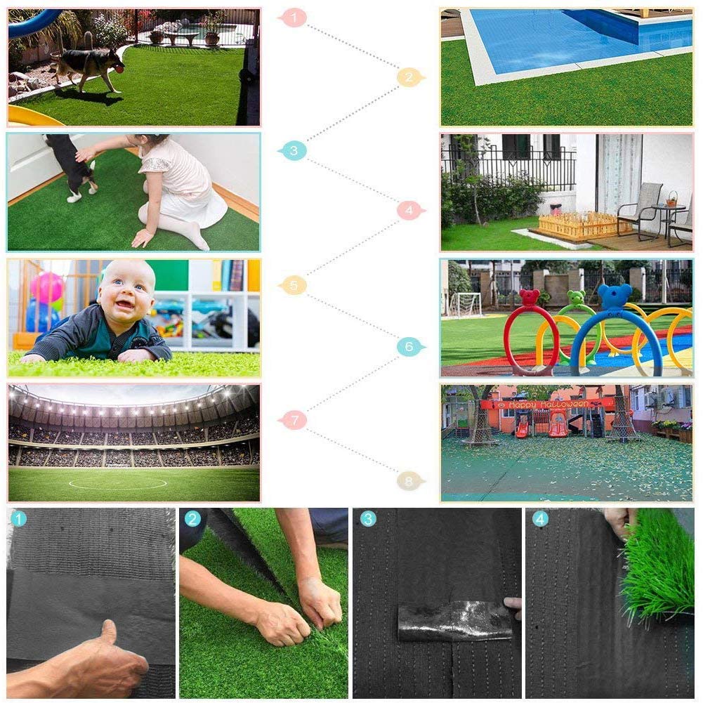 Tapis adhésif d'herbe de jardin en bande de gazon artificiel et tapis haute densité faux 150mm * 10m (noir)