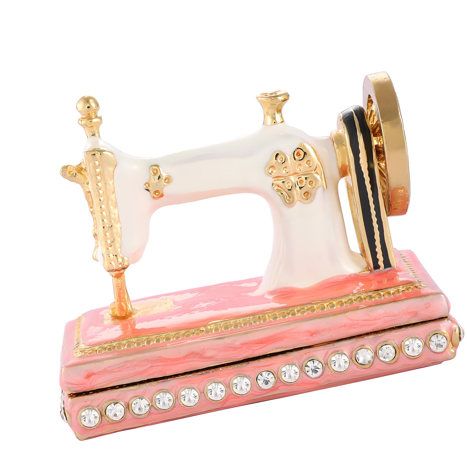 Painted Metal Sewing Machine Jewelry Box Decorative Trinket Case for Studs Necklace Dresser Display Decor Piece Sewing Machine Trinket Case Painted Metal Jewelry Holder Vanity Dresser Organizer Small