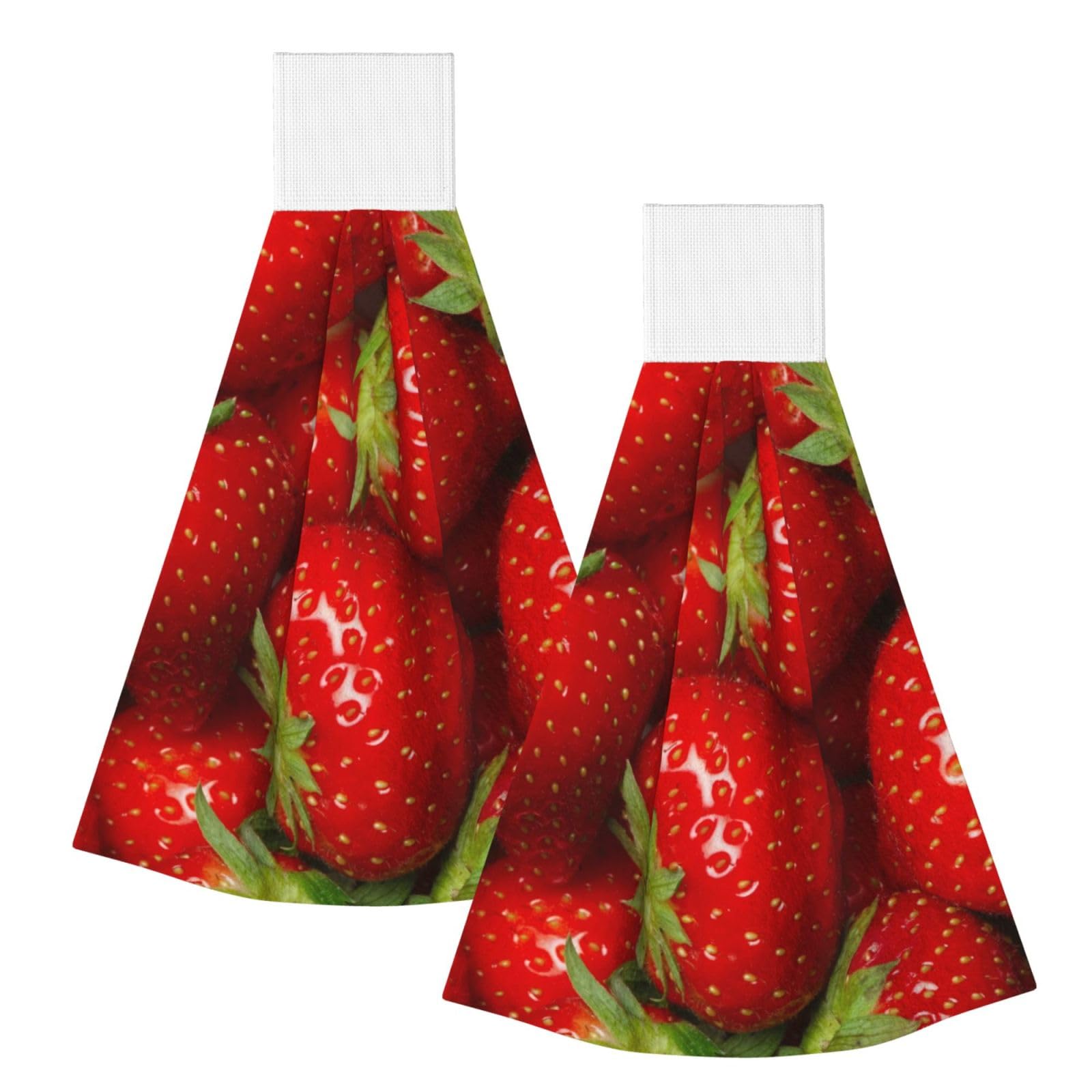 DOPKLNA Red Strawberry Fruit, 2 Pcs Hanging Coral Fiber Hand Towels for Bathroom, Absorbent Kitchen Towels