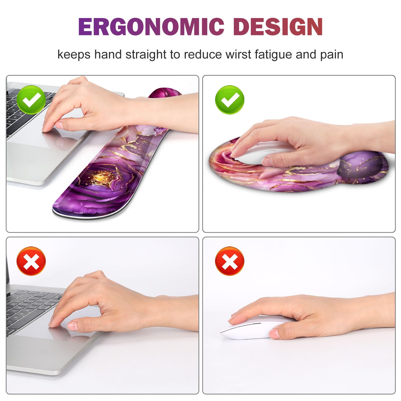 Purple Marble Mouse Pad & Wrist Rest Set - Ergonomic Comfort -3 Purple Marble Mouse Pad & Wrist Rest Set - Ergonomic Comfort -3