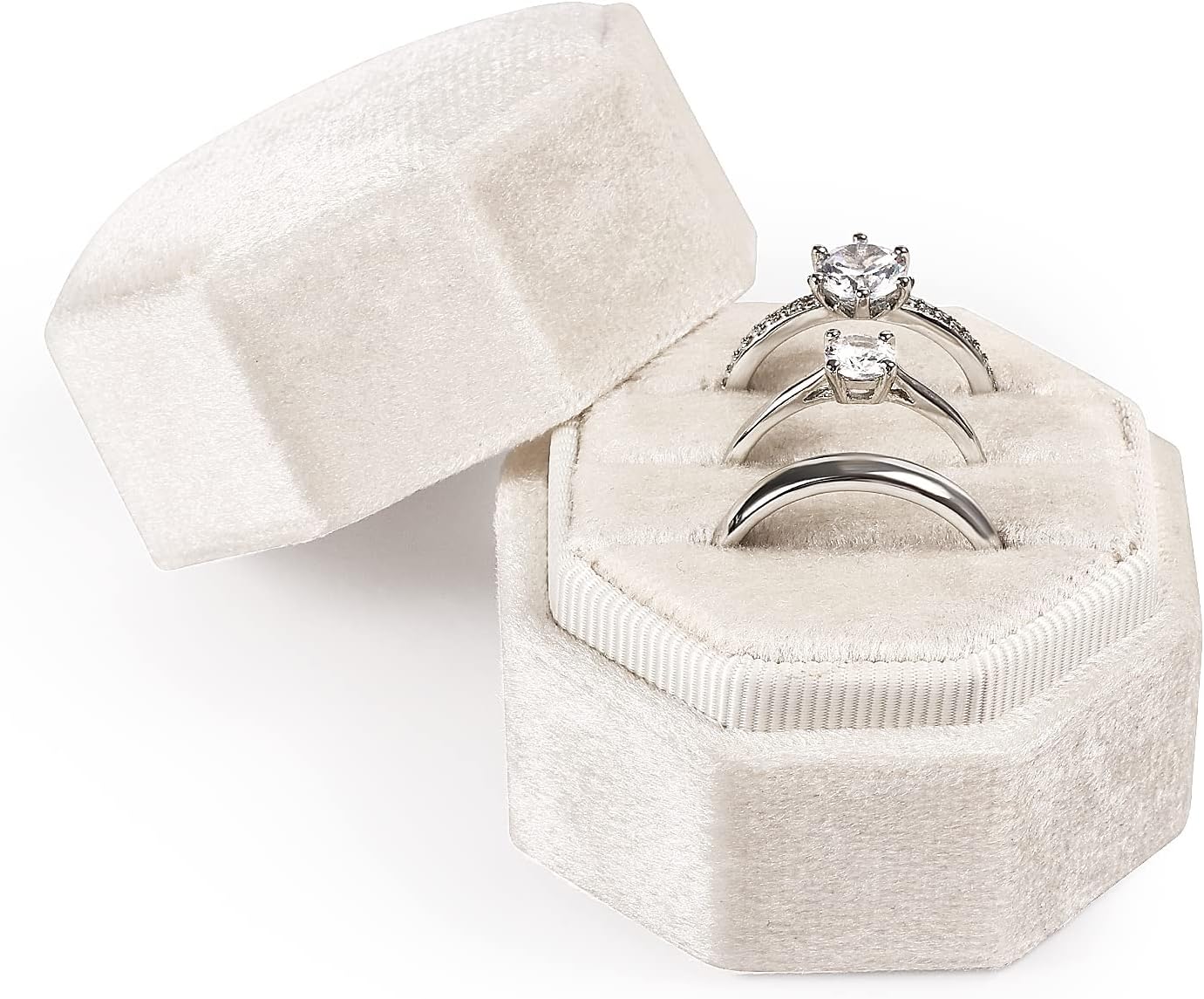 BOXOB Velvet Ring Box for Wedding Ceremony, 3 Slots Octagonal Velvet Jewelry Ring Box for Proposal Engagement Wedding B13221 0