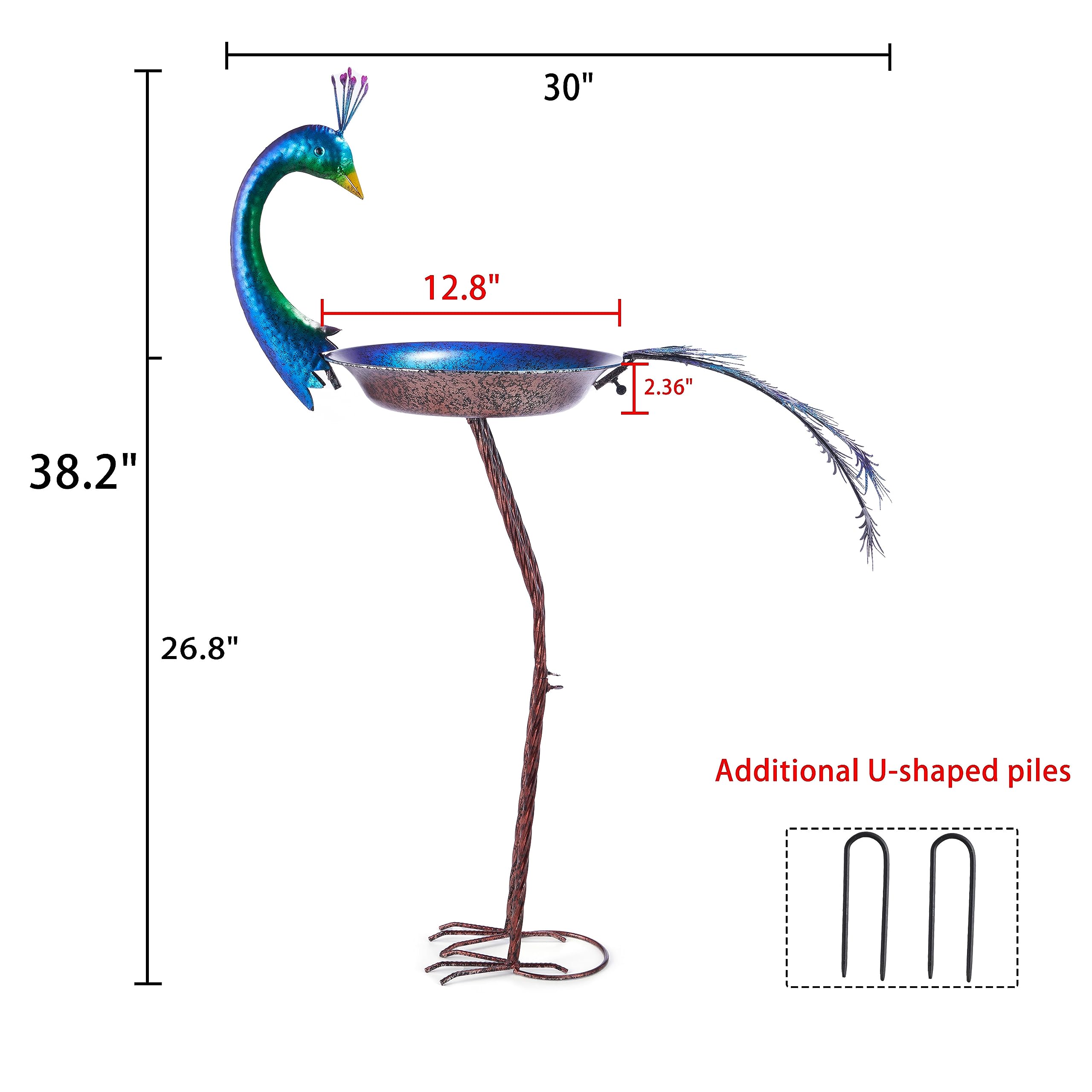 HLQMFHT Baños de pavo real para pájaros de 12.8 pulgadas de ancho x 38.2 pulgadas de alto para exteriores, bandeja de semillas de comedero de pájaros de metal, plato de bebedero para pájaros,