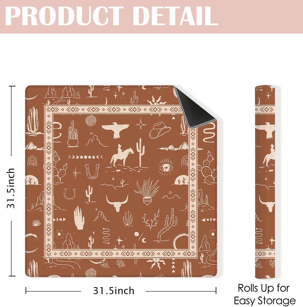 Vintage Rustic Western Cowboy Mahjong Mat Accessories and Decor | 31.5 X 31.5 Inch Neutral Brown Western Girl Mah Jongg Mat, Mahjong Table Cover for American Mahjong