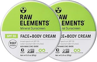Raw Elements Face and Body Mineral Sunscreen SPF 30 Tin, Organic Sunblock Daily Protection, Non Toxic Reef Safe, Water Resistant, Cruelty Free, Plastic Free, 3 oz (Pack of 2)