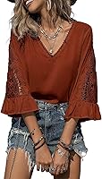 SHEWIN Women's V-Neck 3/4 Sleeve Pullover Blouse - Soft Stretchy Business Casual Tops for Spring Outfits