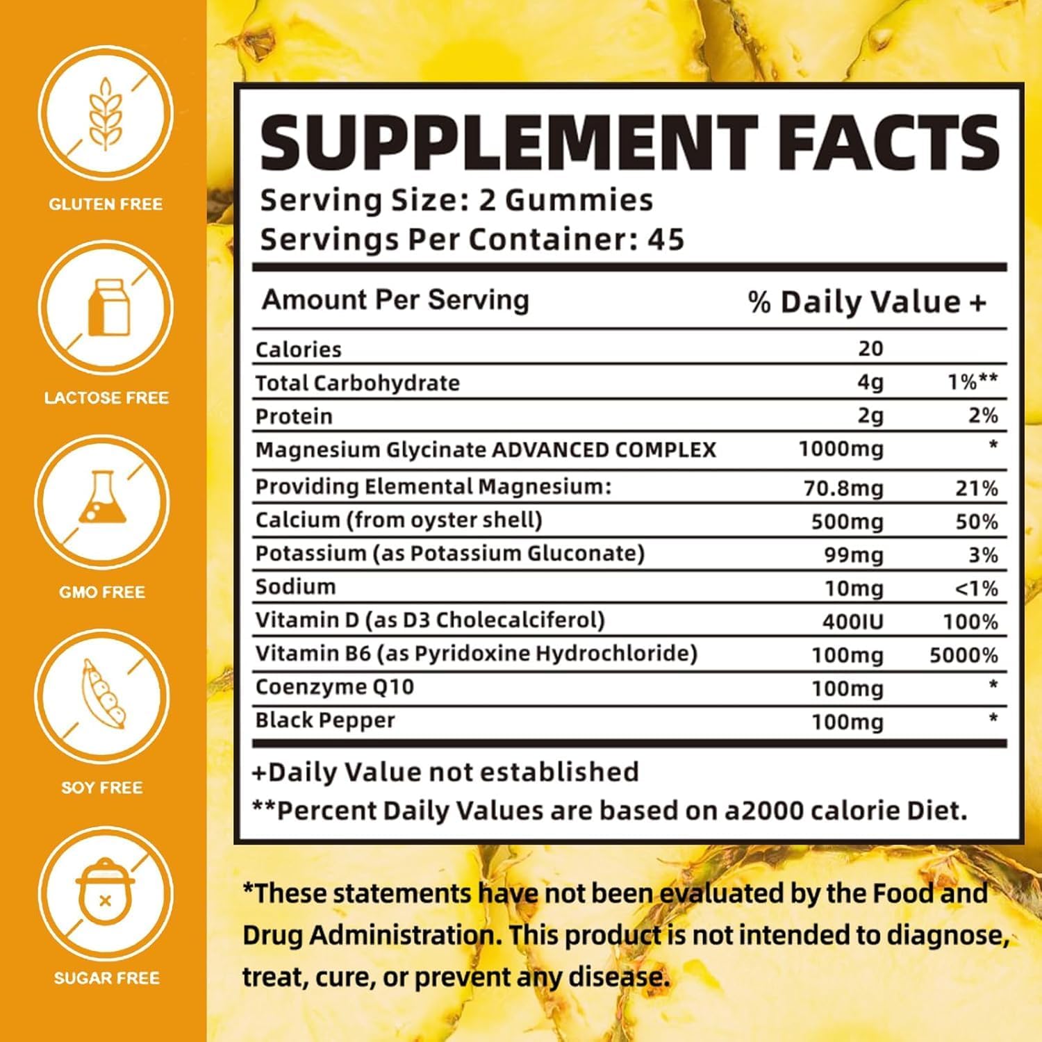 Magnesium Glycinate Gummies 1000mg with Magnesium L-Threonate,Chelated Magnesium Potassium Complex Supplement with VitD, B6, CoQ10, Calcium,Supports for Memory, Calm, Mood-180 Mango Pineapple Gummies