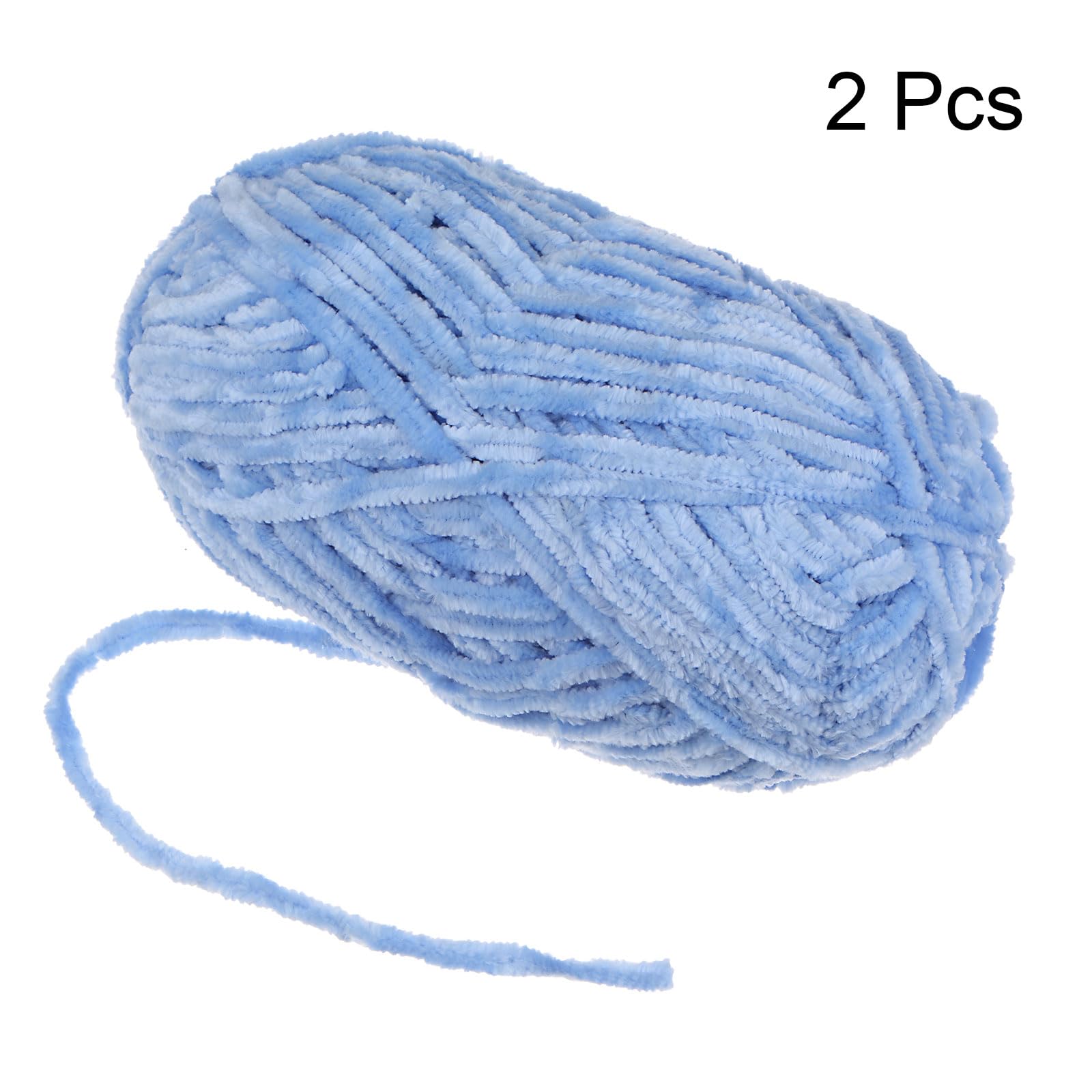 uxcell 2Skeins Velvet Chenille Yarn 2x100g/7.1oz 174 Yards Total Length #6 Super Bulky Polyester Soft Blanket for Knitting Bag Scarf Sky Blue - Image 3