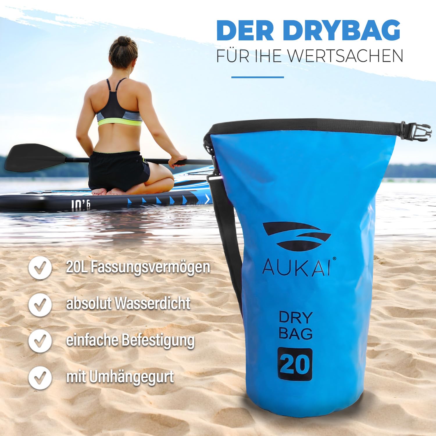 AUKAI SUP Board PRO 320cm | 2in1 Aufblasbares Stand up Paddle Set mit Kajak-Sitz | 5 Jahre Garantie | Komplettsett | Sitz, Action-Cam-Halterung, Pumpe