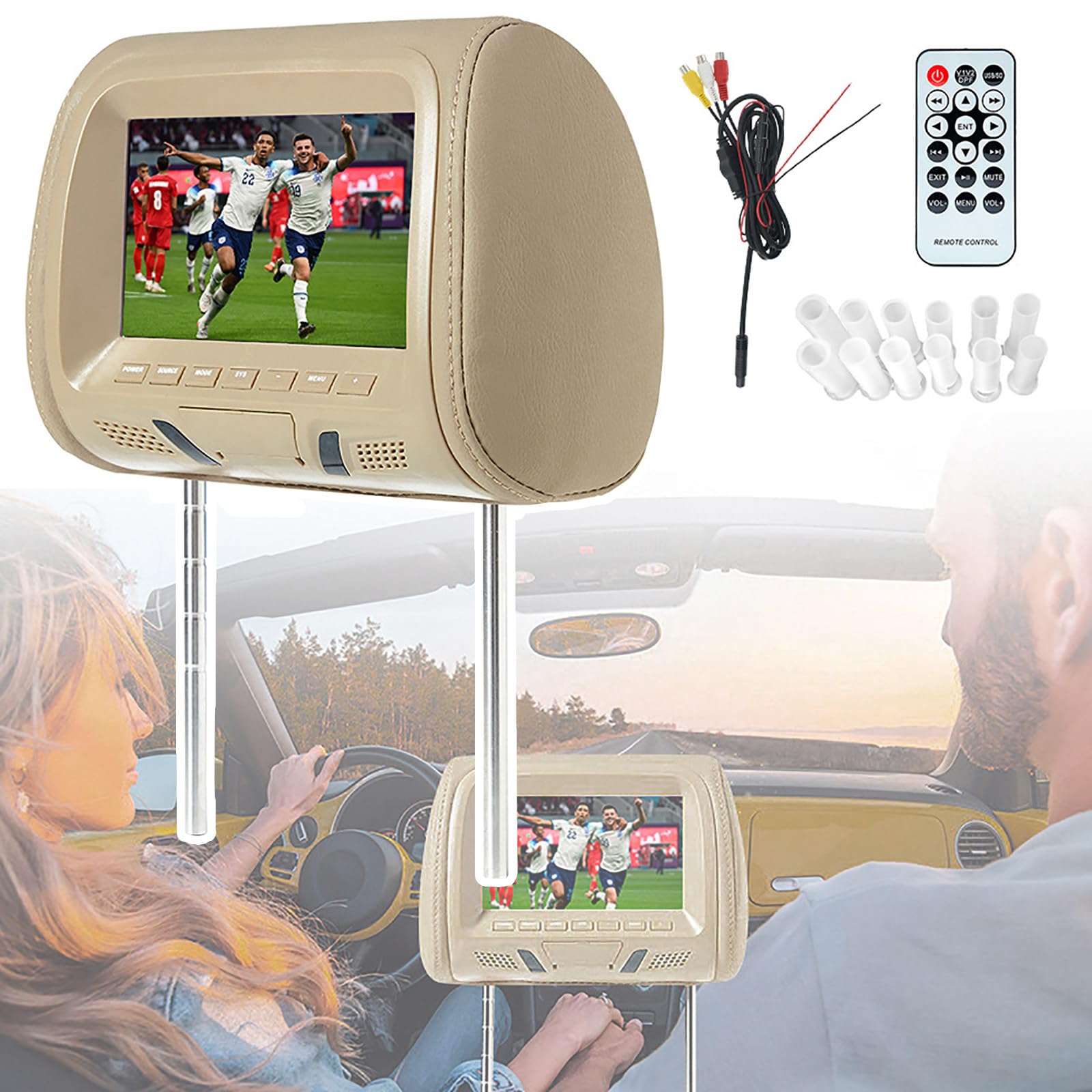 Display per Poggiatesta per Auto da 7 Pollici, Display per Auto MP5, Schermo HD, Trasmettitore FM, Altoparlante Integrato, Interfaccia USB/SD,MP5