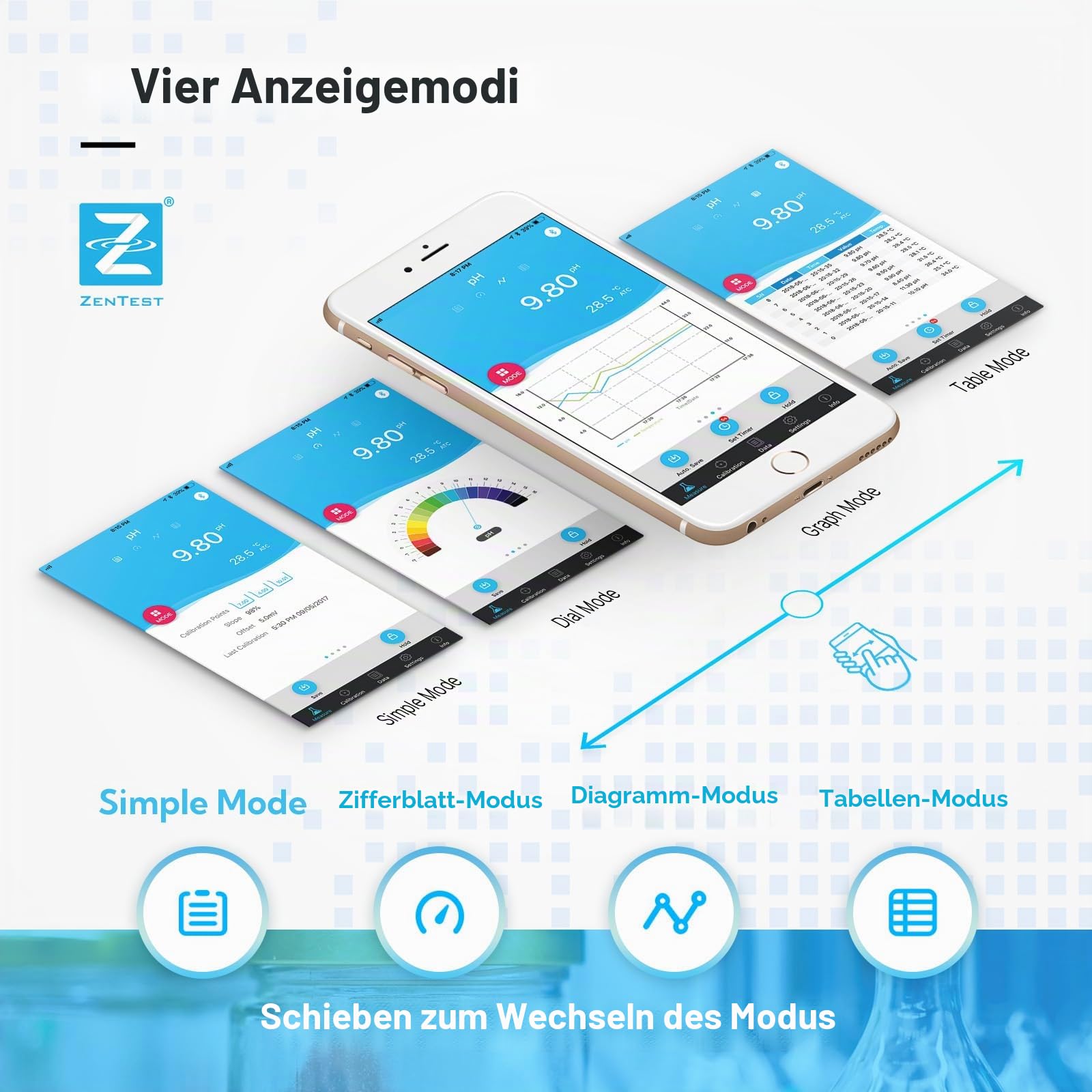 PH60S-Z Smart pH-Messgerät mit Einstechelektrode | Unterstützt durch die ZenTest Mobile App