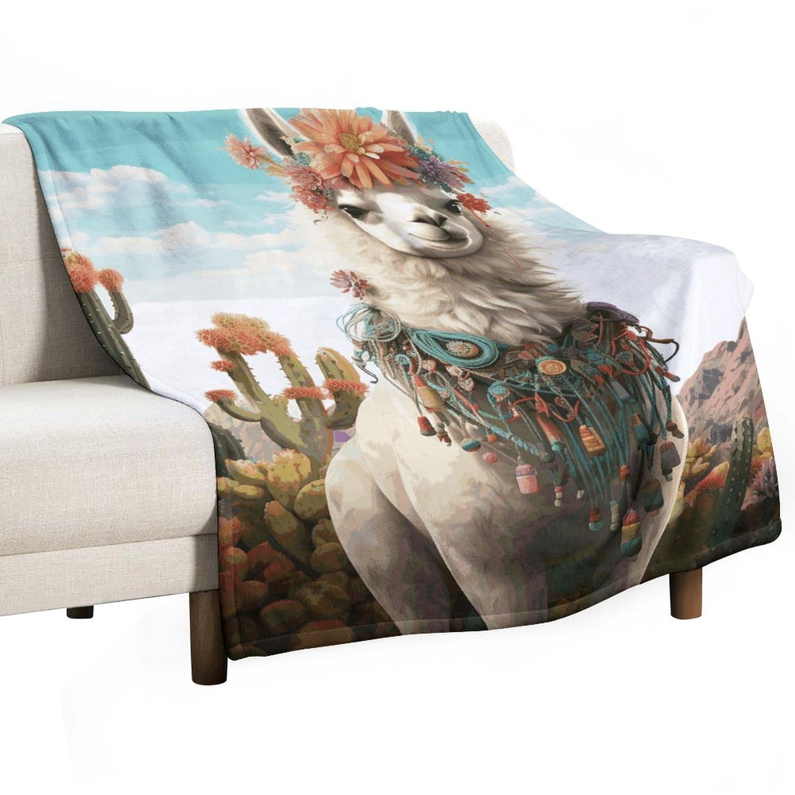 Couverture douce lama mexicain contre le froid sur le canapé