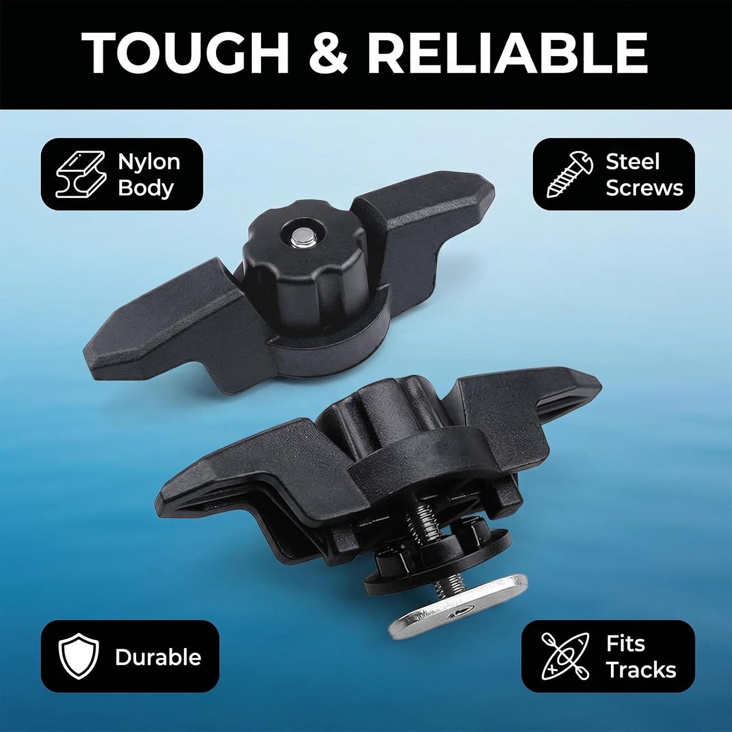 Kayak Track Anchor Cleat, Low-Profile Polymer Tie-Down,Black,2Pcs | Glass-Filled Nylon&316 Stainless Steel,Low Profile Design for Kayak Accessories