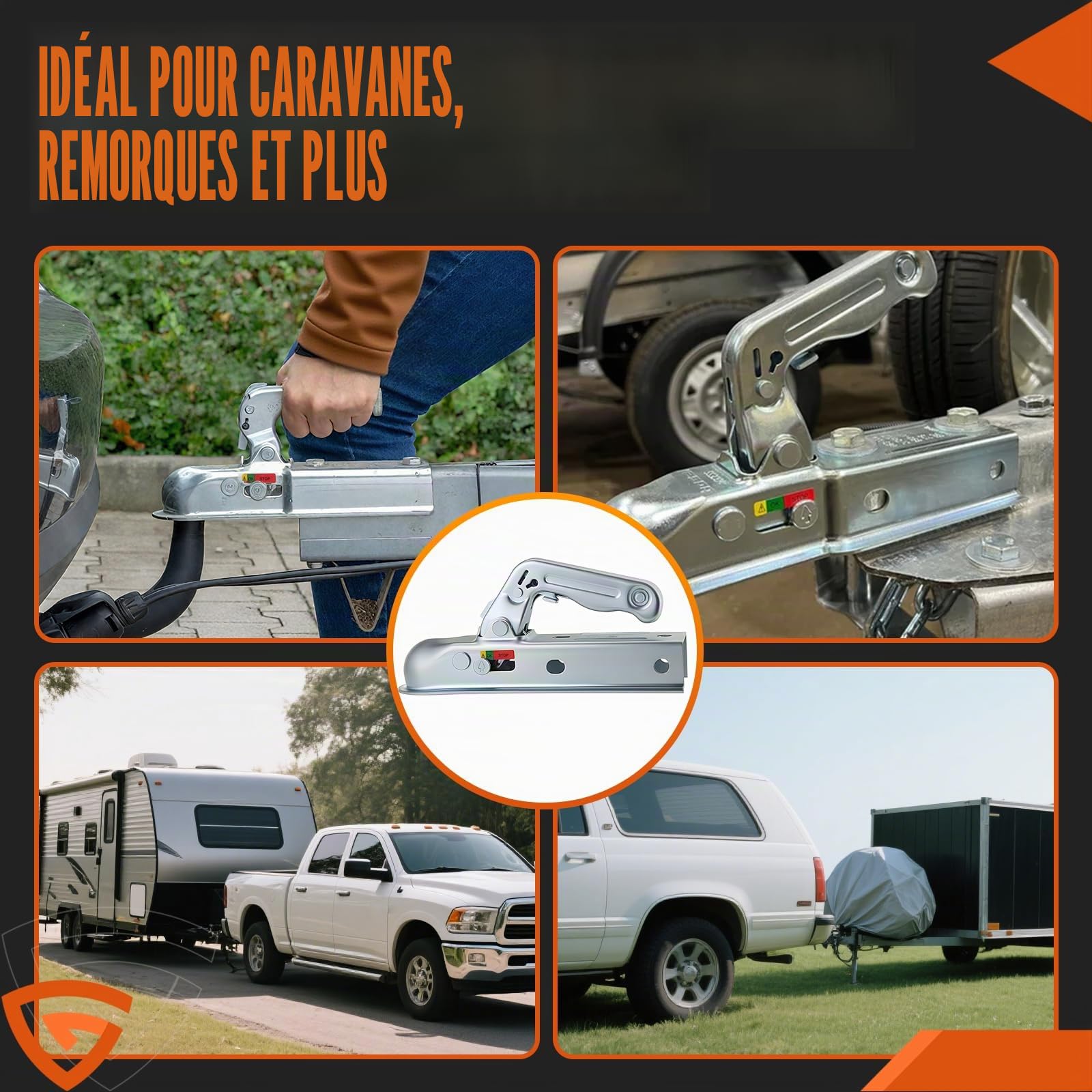 GEARMONSTER Attache de remorque 800 kg, tête d'attelage carrée, 50 mm, boule universelle, attelage de remorque WW8-G