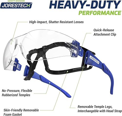 Miniatura 3 de JORESTECH Gafas de seguridad con correa ajustable  Convertidor 3 en 1 de alta resistencia al impacto antivaho (1 unidad)