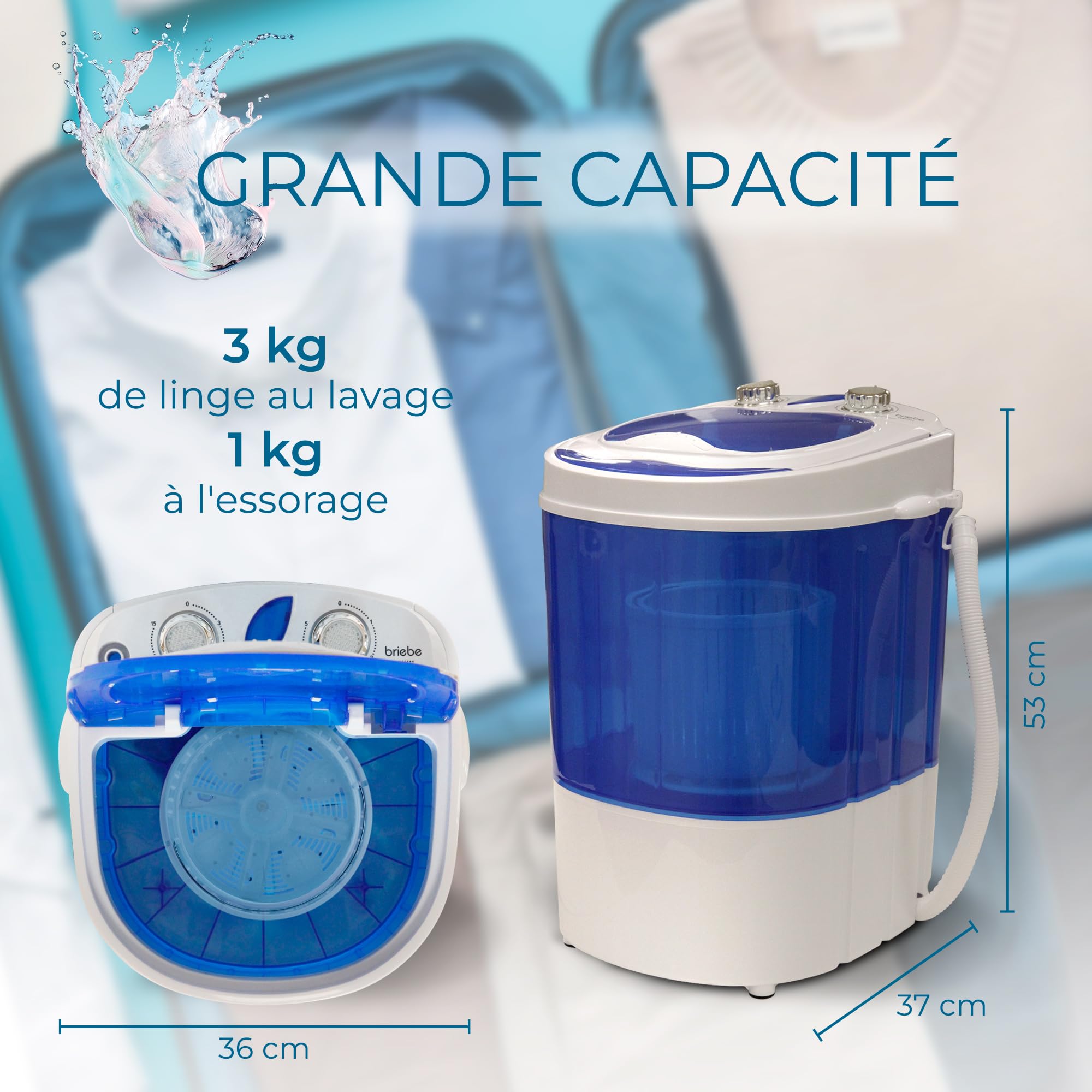 briebe Camp Mini Machine à Laver Portable 3kg Essorage Camping Caravanes WM1111 Blanc