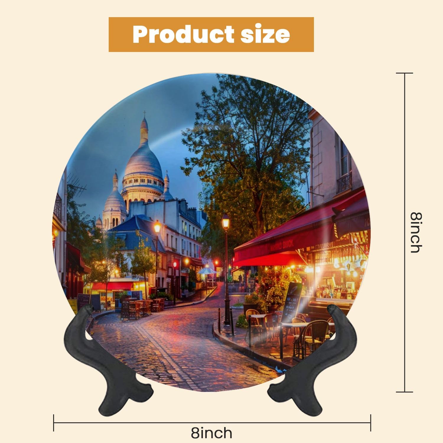 Decorative Plates for Display Montmartre Paris France Gift Plates Ceramic Collections Plates Hanging Artwork for Living Dining Room Kitchen Souvenir