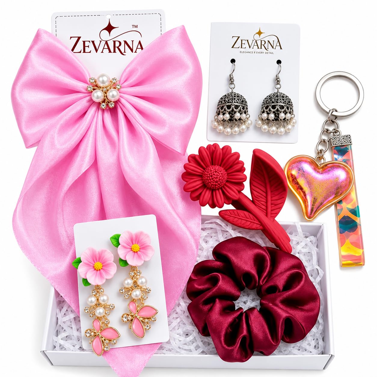 Gift Hamper for Woman & Girls Under 300 | Cute Accessories Gift Set with Earrings, Bracelet, Necklace & Scrunchie | Birthday Gift for Girlfriend, Sister, Teen Girls | Kitty Party Return Gifts | Set of 6 Items | Random Colors and Designs Keep Surprise Alive-image-40