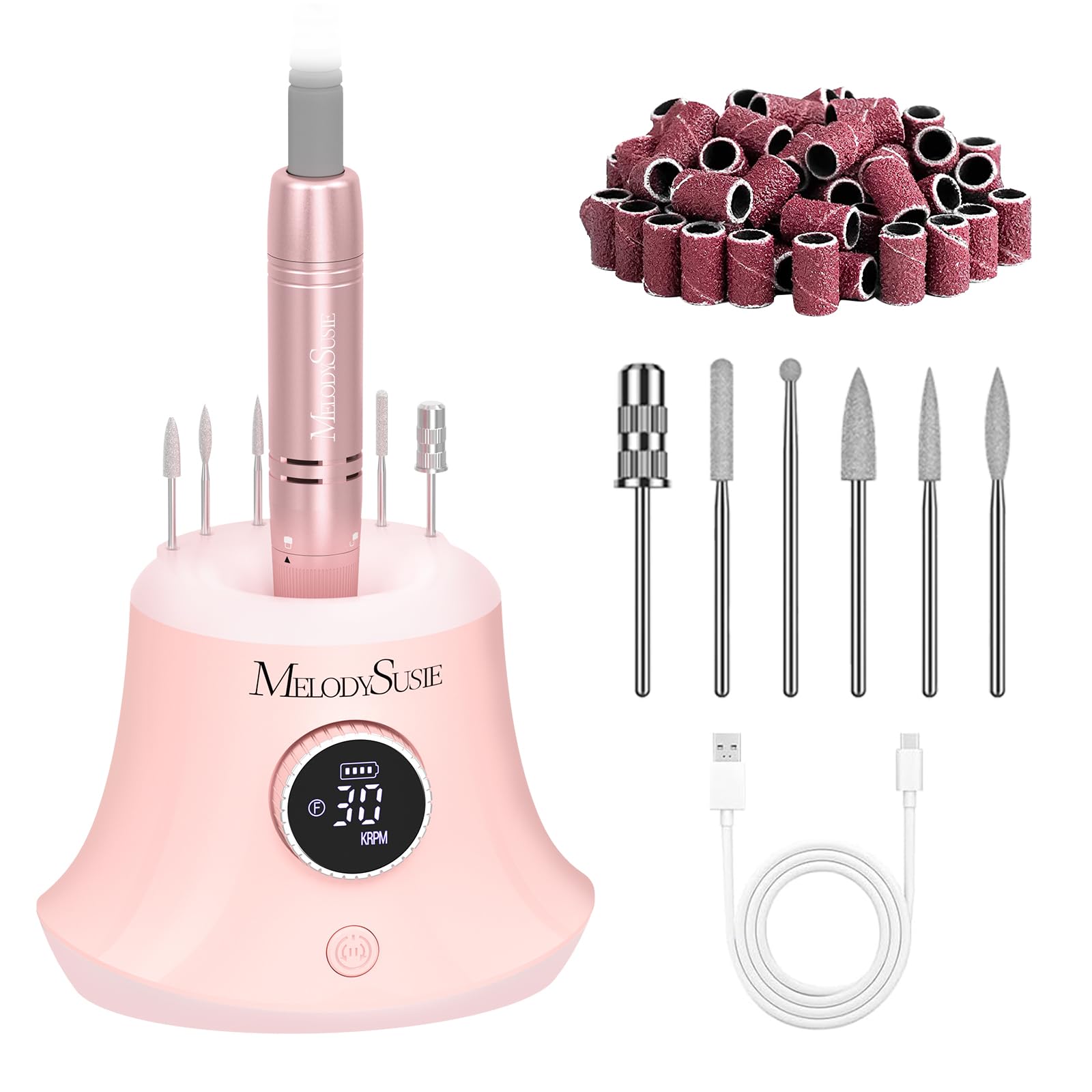 MelodySusie Elektrische Nagelfräser 30000 U/Min Professionelle Elektrische Nagelfeile Maniküre Pediküre Set Gelnägel Acrylnägel Nagelpflege Fräser Set mit Fußpedal für Nagelstudio Zuhause