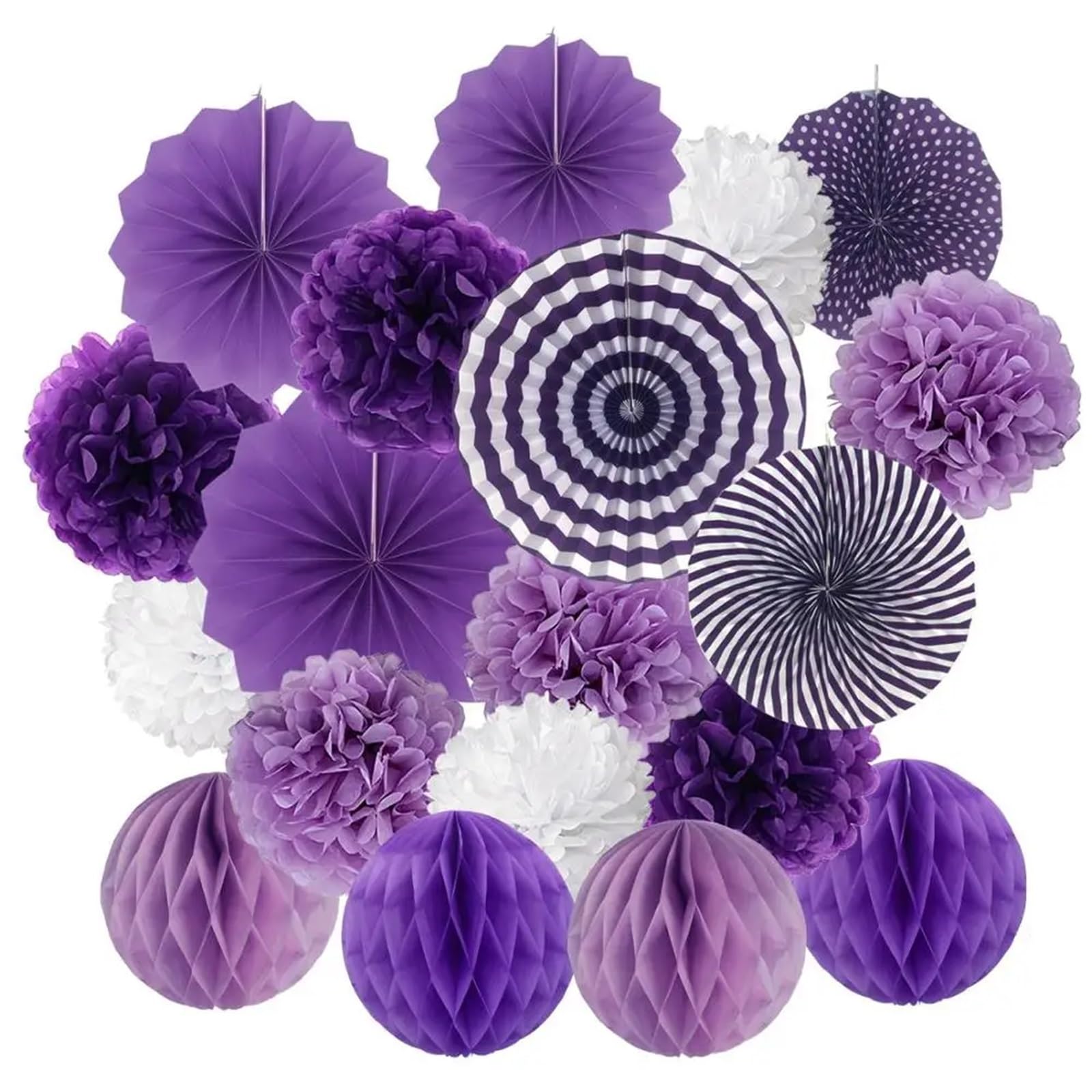 Paper Decorations 19Pcs Blue Tissue Paper Pom Poms Flower Fan and Honeycomb Balls for Birthday Wedding Festival Decorations(Color-03)