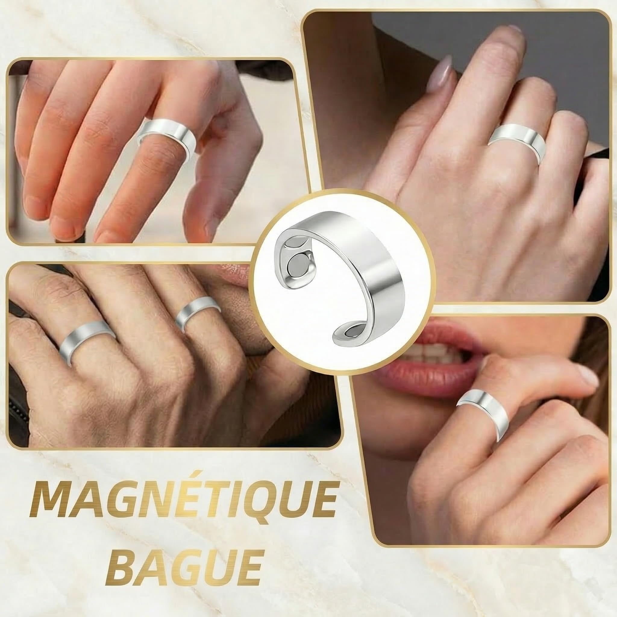 Vitalring Bague Anti Stress Magnétique Femme - Anneau d'Acupression avec 4 Aimants Néodyme pour Ménopause, Sommeil et Équilibre Hormonal au Quotidien (Black)