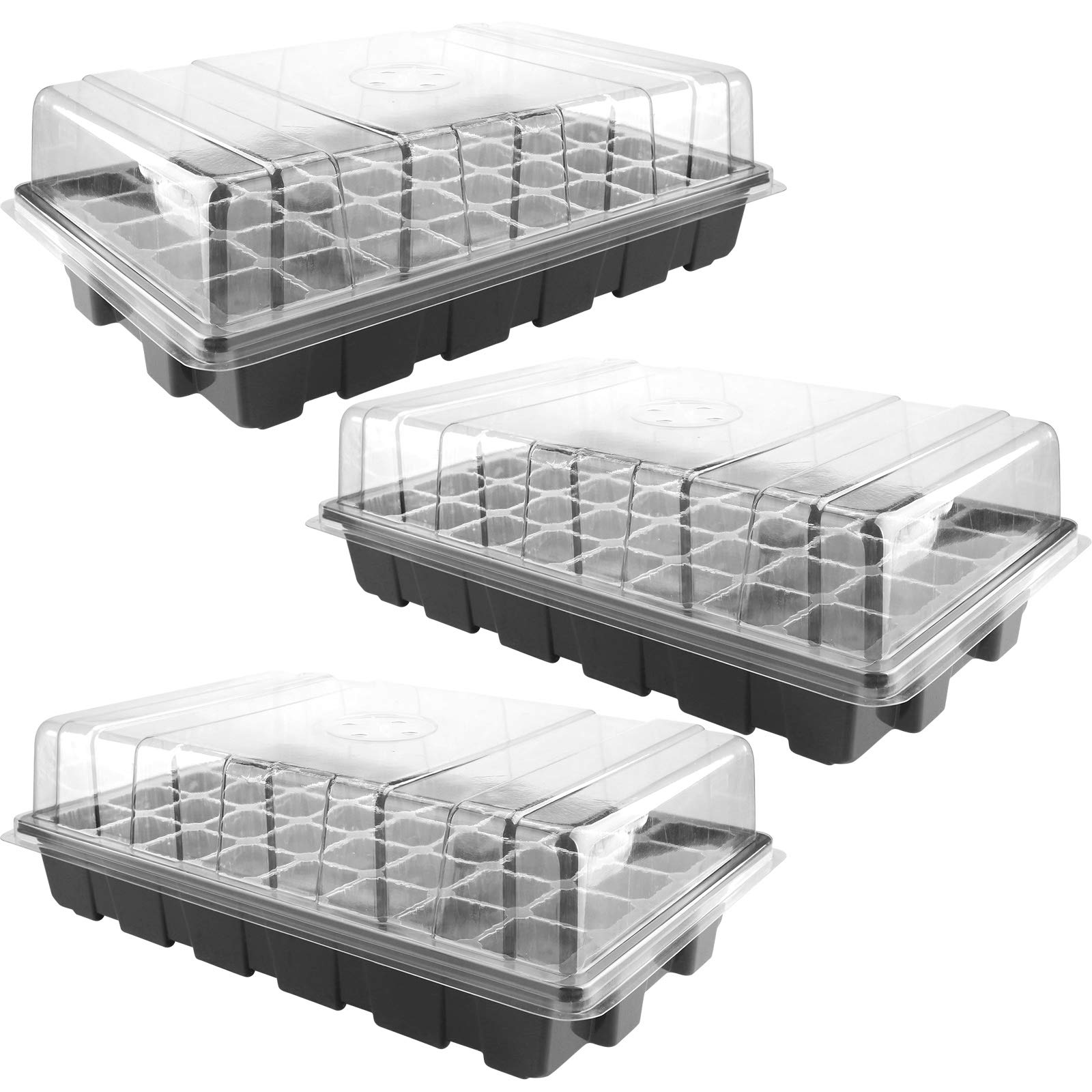 Qyljzb Black 3-Pack Seed Trays Seedling Starter Tray, Greenhouse Grow Trays With Humidity Adjustment Domes And Base For Seeds Growing Starting(40Cells Per Tray )