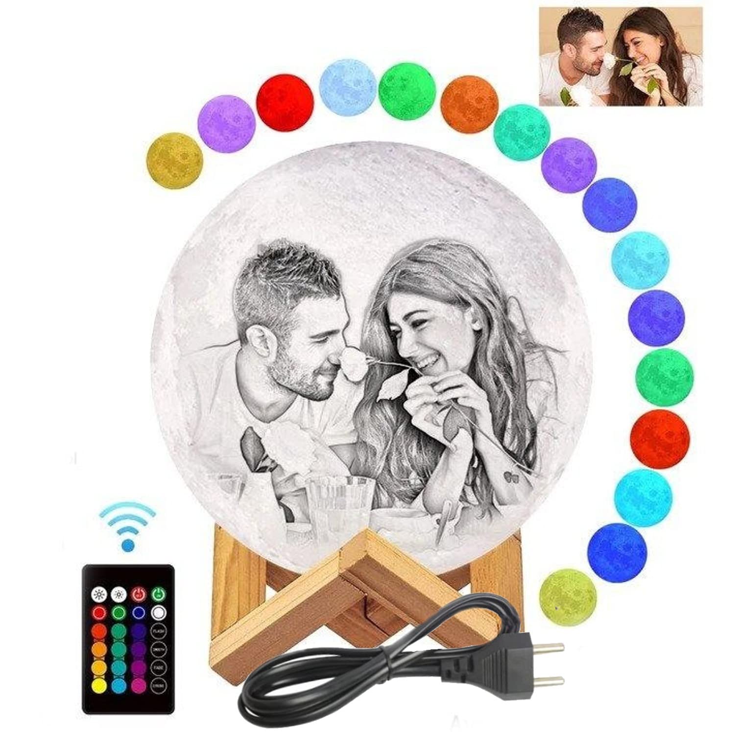 Personalized 3D Printed Photo Moon lamp Unique Personalized Gift for Friend, Husband, Wife,Brother,Friends, Boyfriend, Girlfriend, Sister (10cm, 16 Color Non Rechargeable)