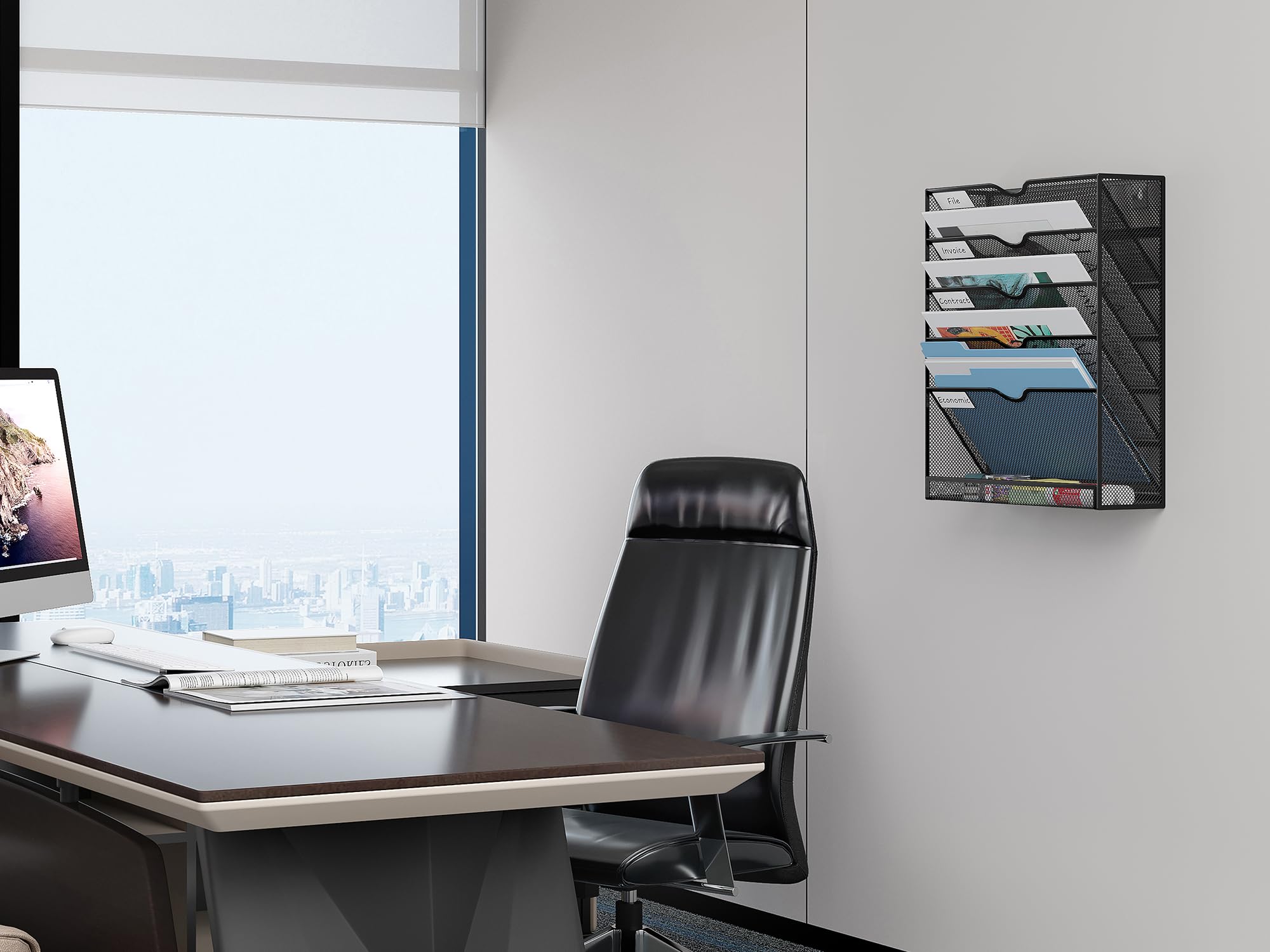 EasyPAG 6 Compartimento Metal A4 Soporte Documentos Pared Oficina Archivador de Pared Organizador Revistas Correo Pared Almacenamiento Archivos Revistero,Negro