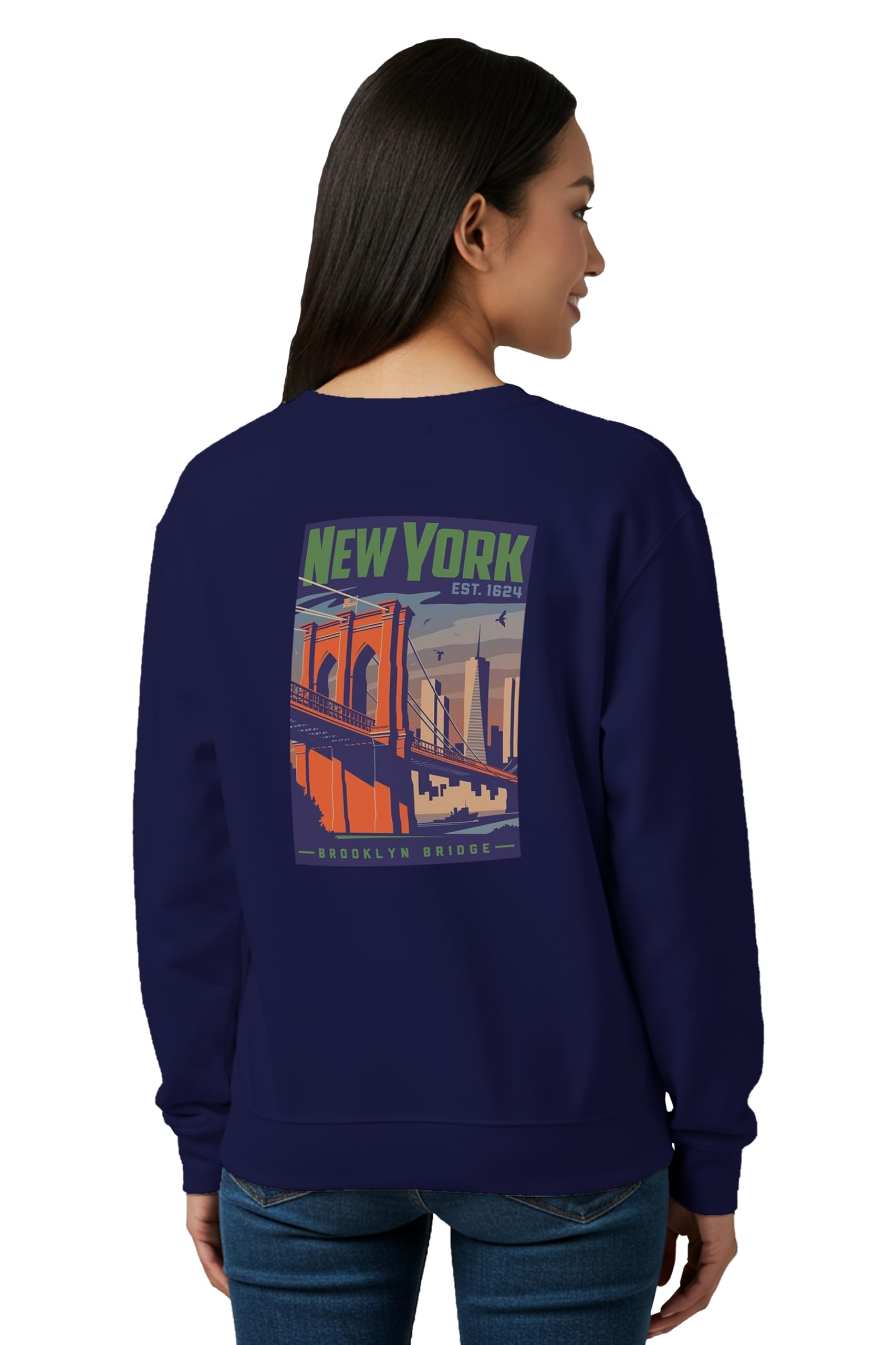buy that trendz Winter Sweatshirt for Women New York City Bridge Graphic Printed Round Neck Regular Fit Cotton Blend Gen Z Casual Sweatshirt-picture-11