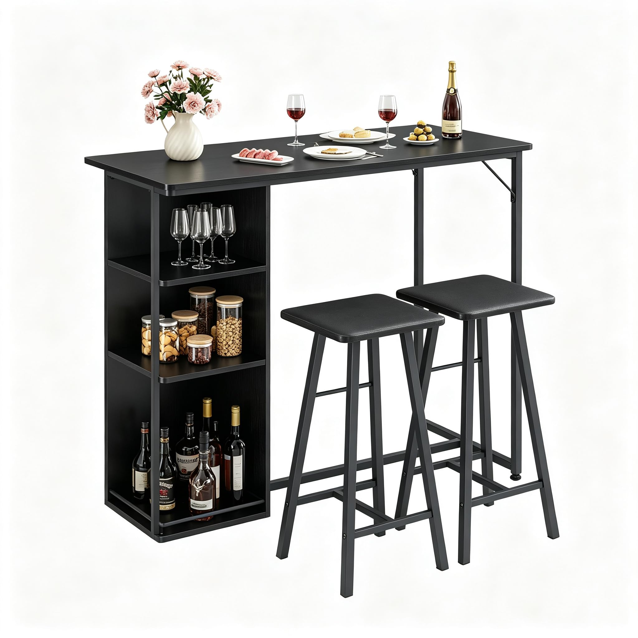 Platzsparendes 3-teiliges Bartisch-Set für 2