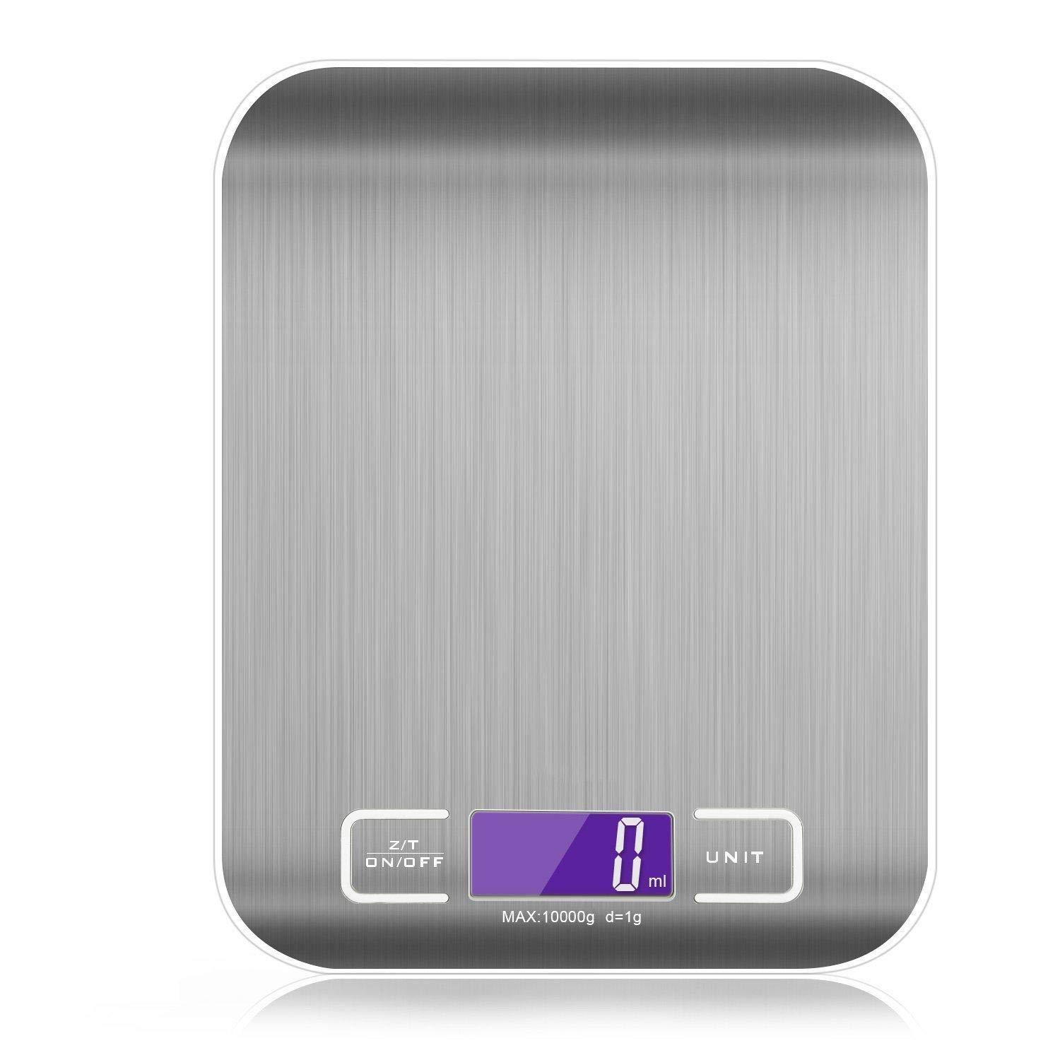 eWINNERKitchen Stainless Steel Digital Food Weigh Scale with 1g/0.03oz Accuracy Resolution 6 Unit/Adjustable Shutdown Time/HD LCD Silver