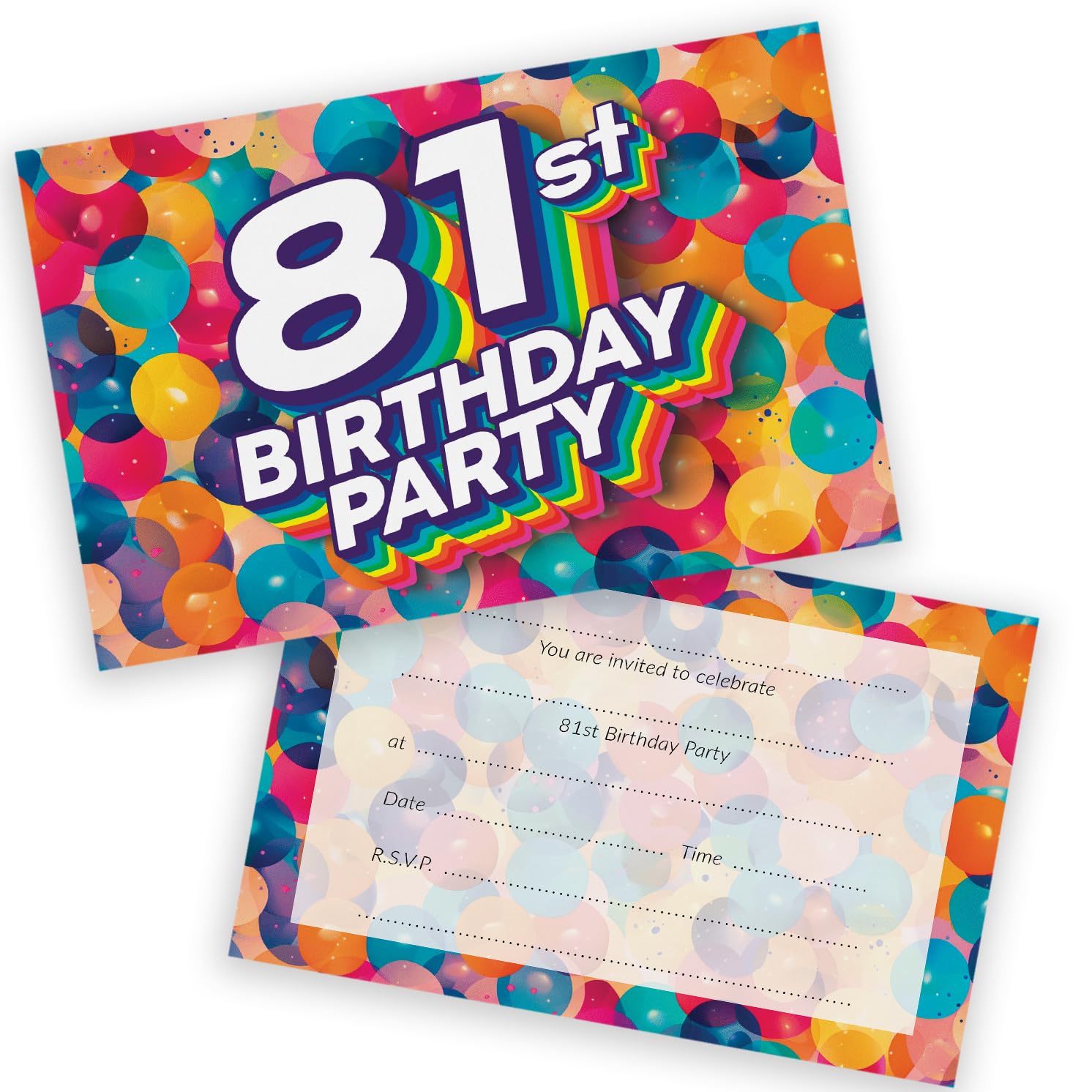 81st Birthday Party Invitations Men Women - Rainbow Balloons 36 Pack - Adults Birthday Invitations for Friends Family A6 Bday Party Invites Invitation Cards with Folding Envelopes