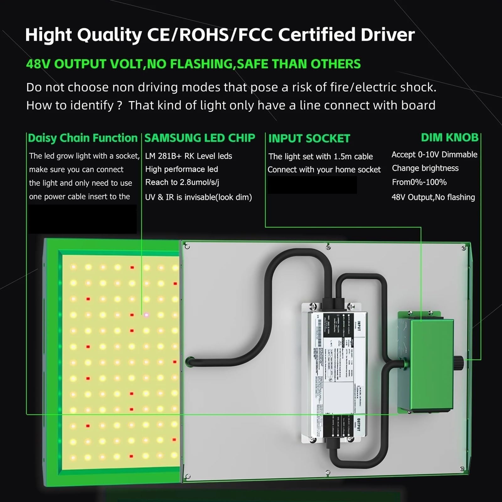 Lámpara de Cultivo, Luces LED de Cultivo de Espectro Completo de 100 W for Carpas de Cultivo de Interior, Plantas, Verduras y Flores