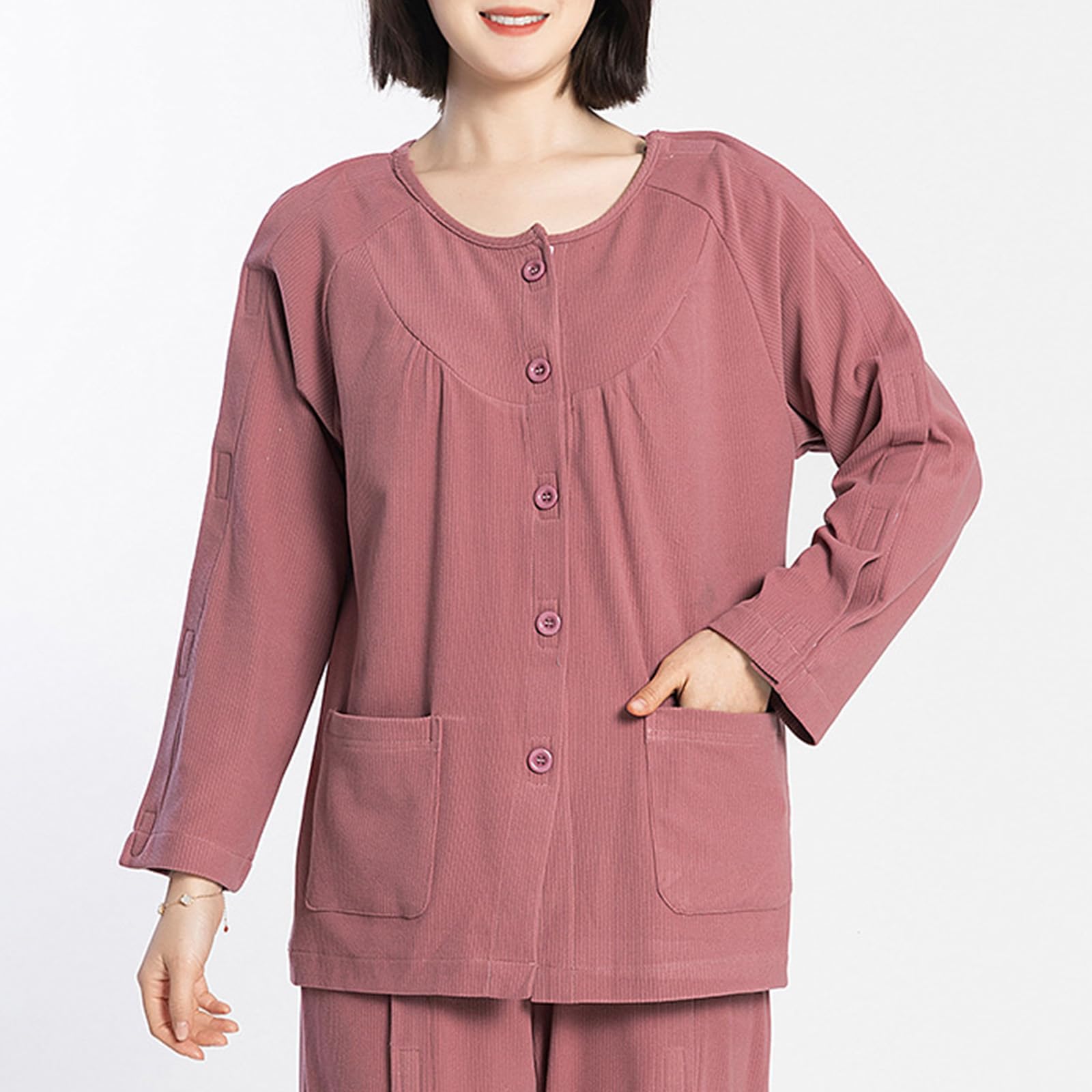 Pflegekleidung, Damen-Set aus abreißbarem Hemd und Hose nach der Operation, mehrfarbig, mehrere Größen(Rosso,X-Large)