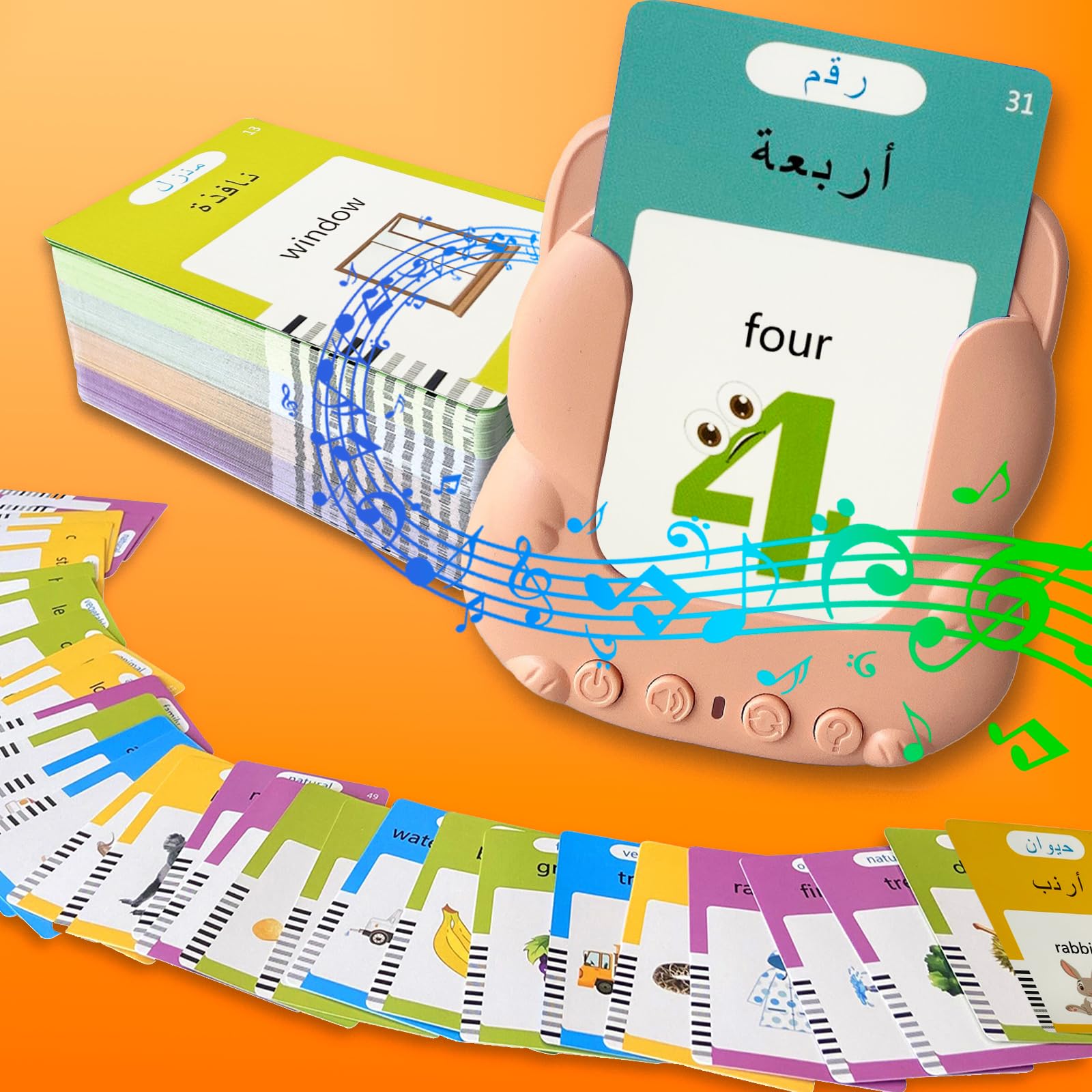 HALCONTORNO Talking Flash Cards for Kids - Arabic Bilingual English Flashcard for Toddlers 3-12, Test Mode, 510 Sight Words, Audible Pocket Speech, Sensory Toys for Autism, Boys Girls Gifts (Arabic)